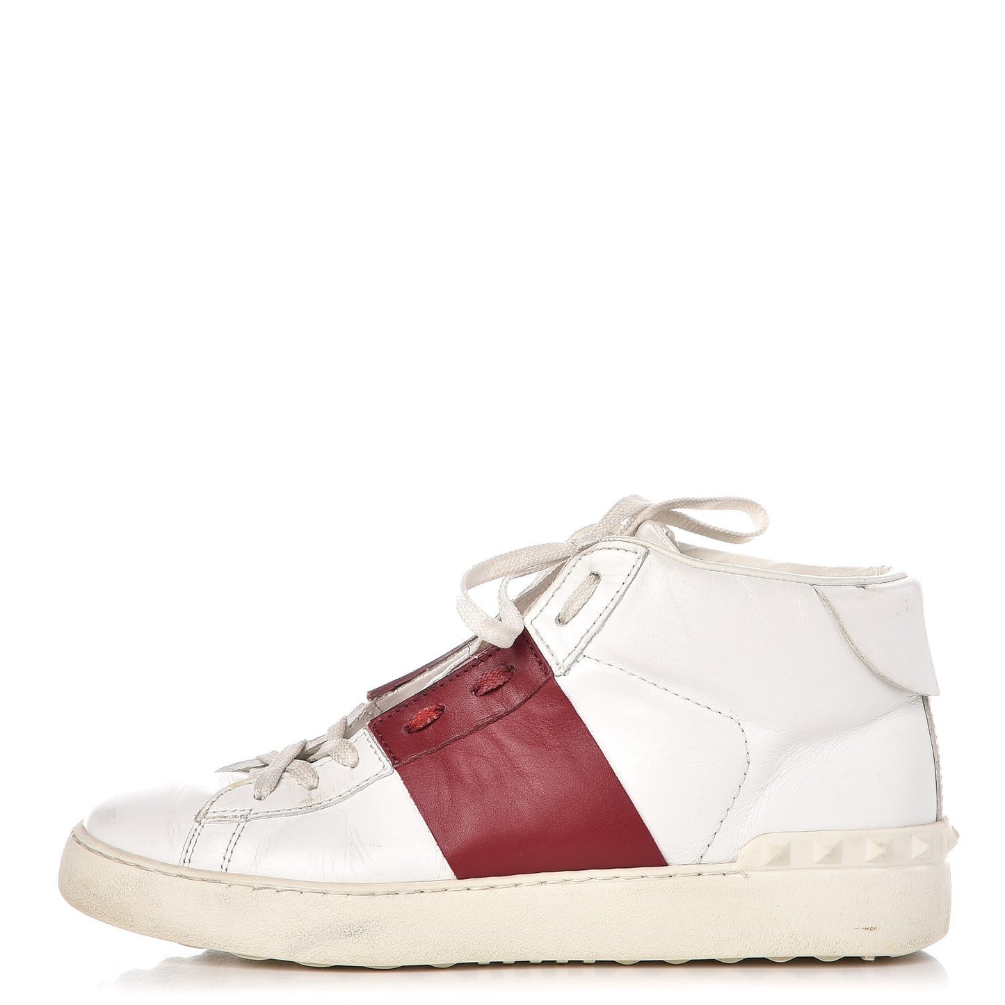 Calfskin Womens Rockstud Open High Top Sneakers 40 White Red