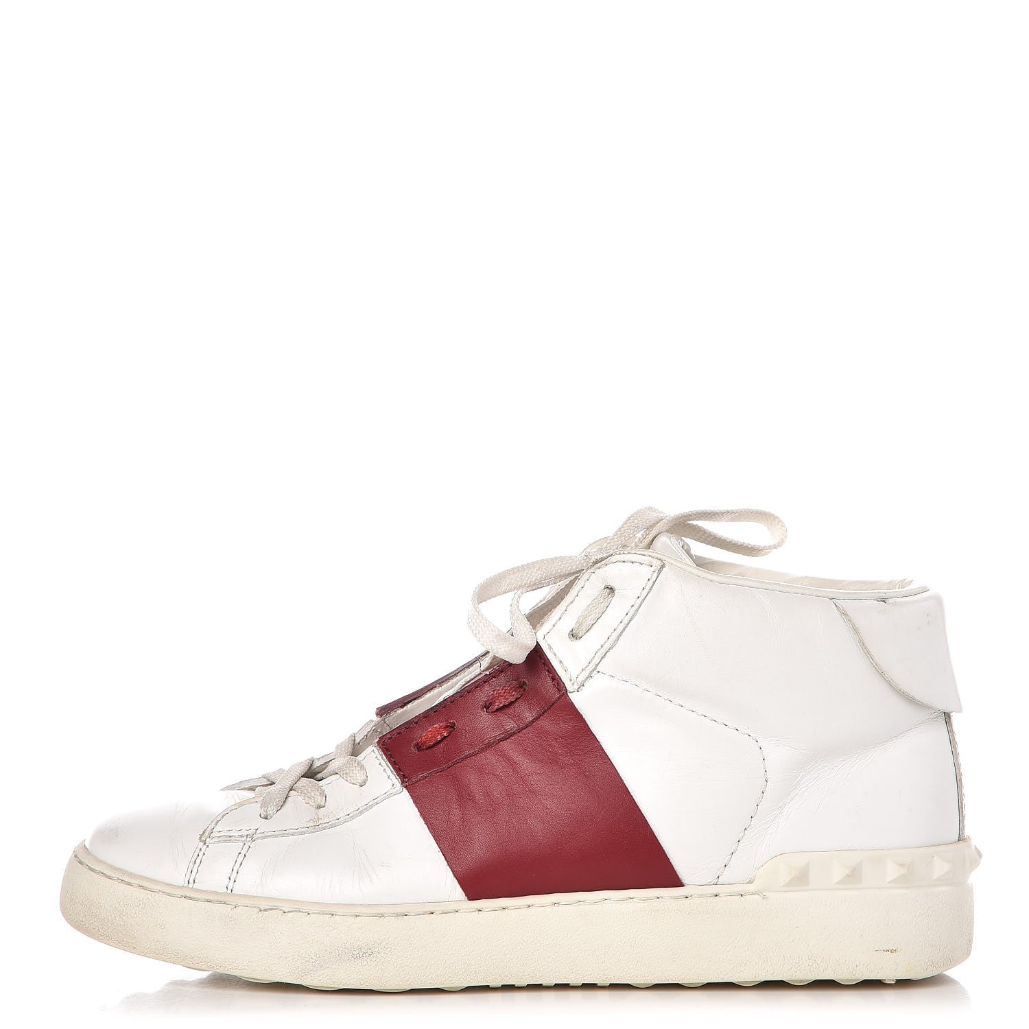 Valentino Garavani Calfskin Womens Rockstud Open High Top Sneakers 40 White Red 1 of 16