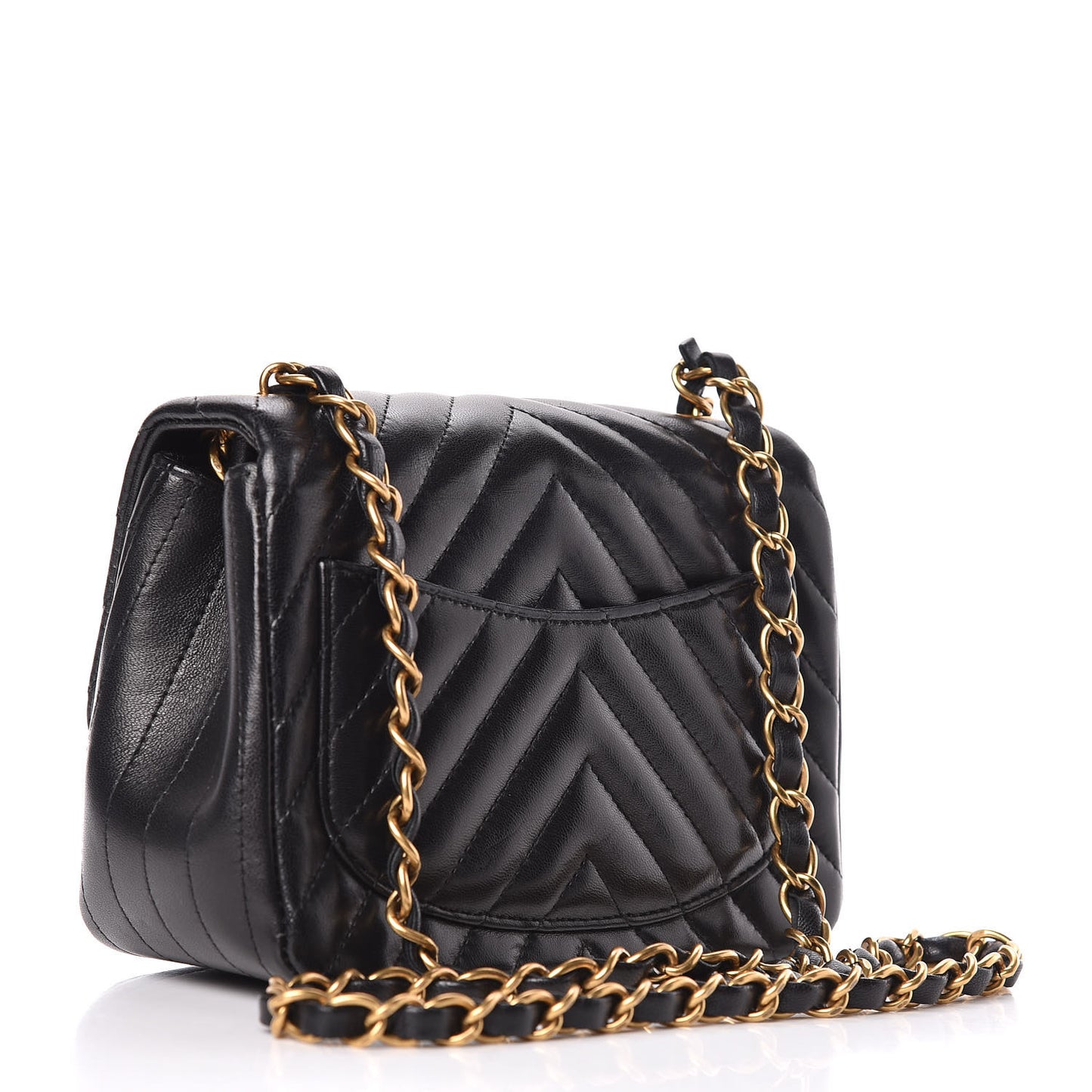 Lambskin Chevron Quilted Mini Square Flap Black
