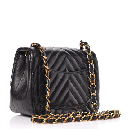 Chanel Lambskin Chevron Quilted Mini Square Flap Black 3 of 10