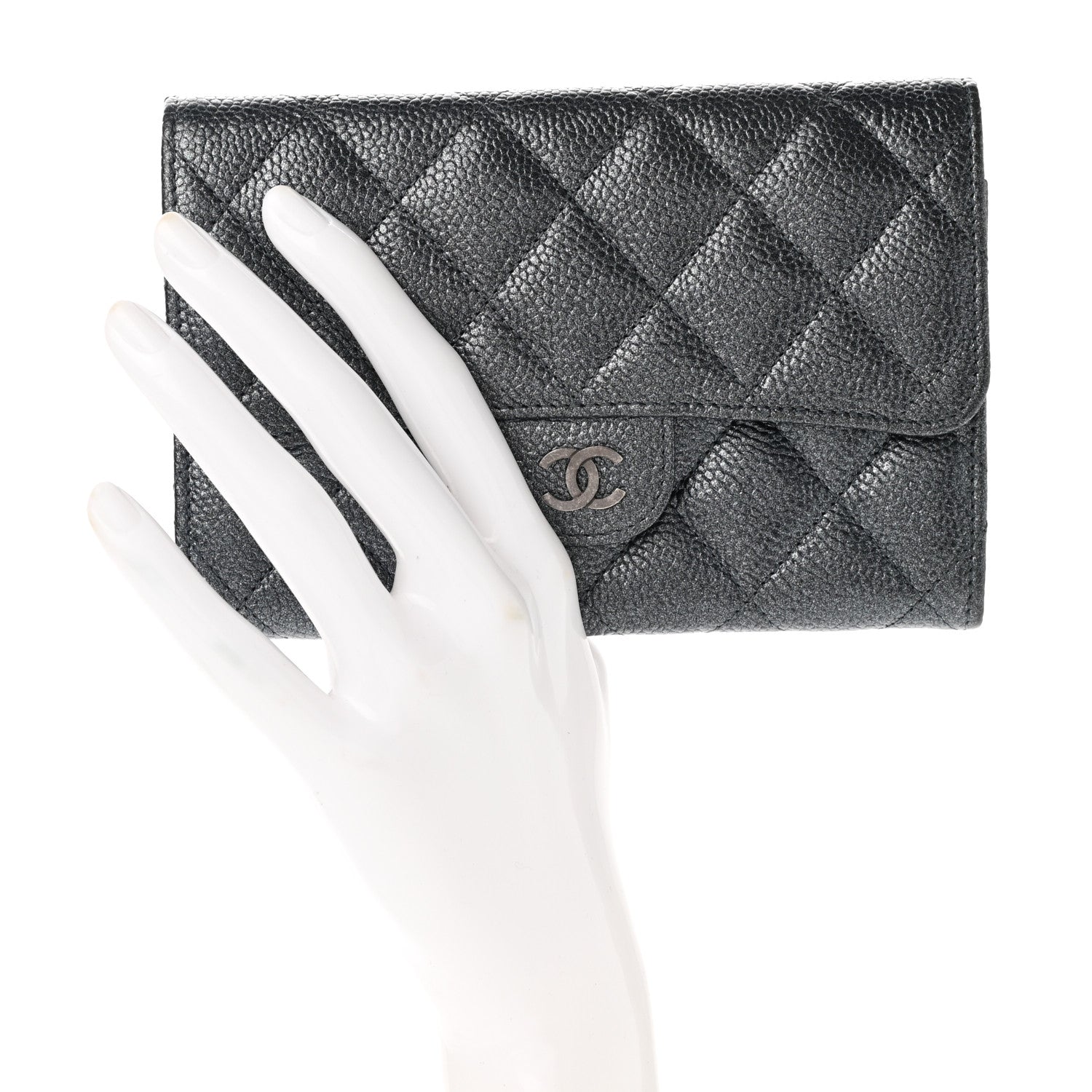 Chanel Metallic Caviar Quilted Small Flap Wallet Charcoal 2 of 9