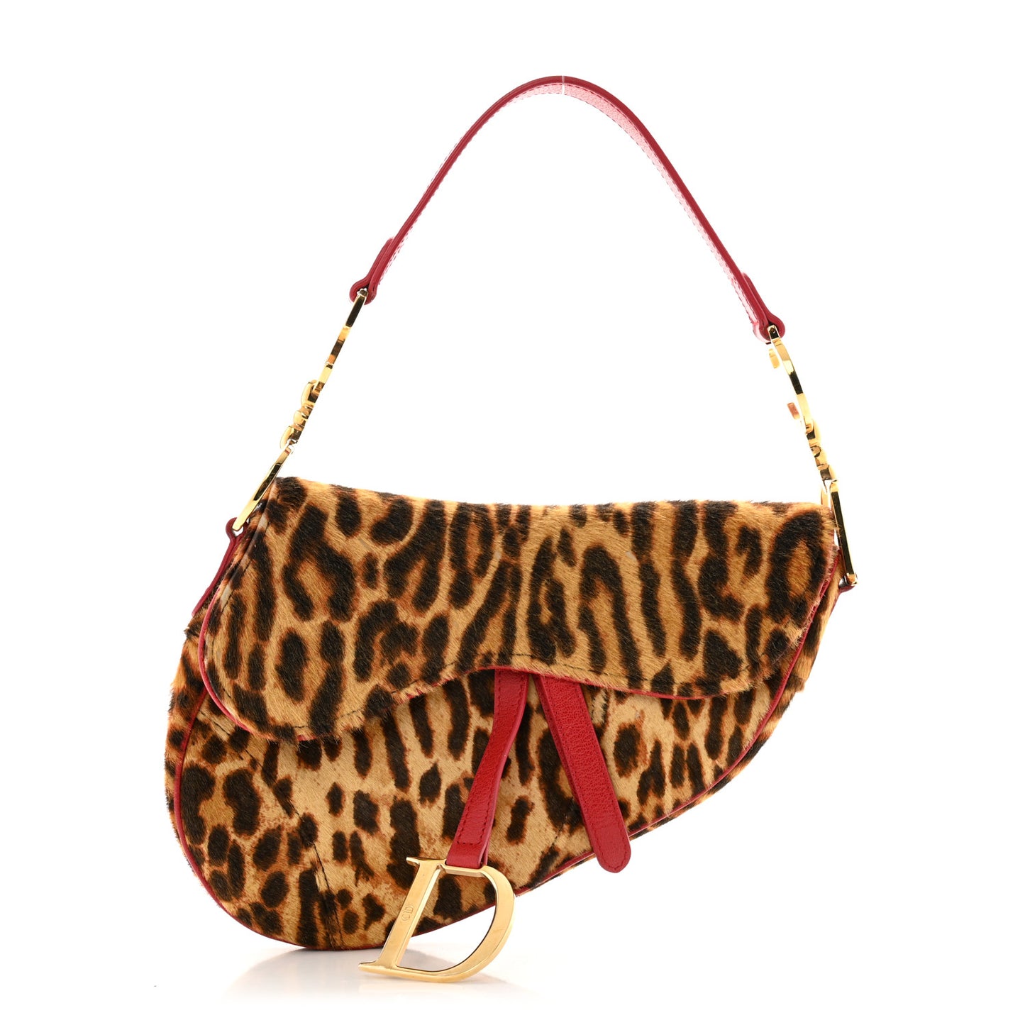 Pony Hair Leopard Saddle Bag Red