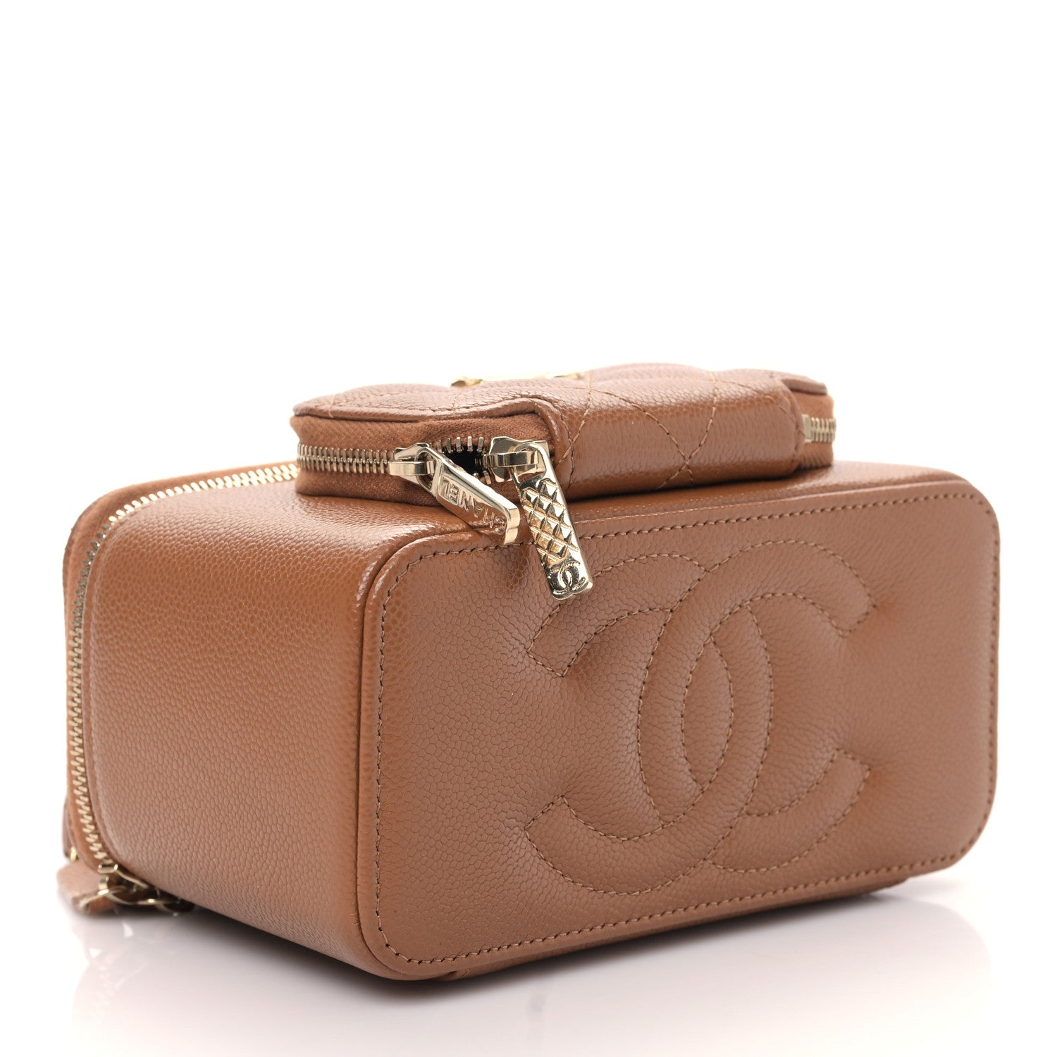 Chanel Caviar Quilted Top Handle Pocket Vanity Case Camel 4 of 10