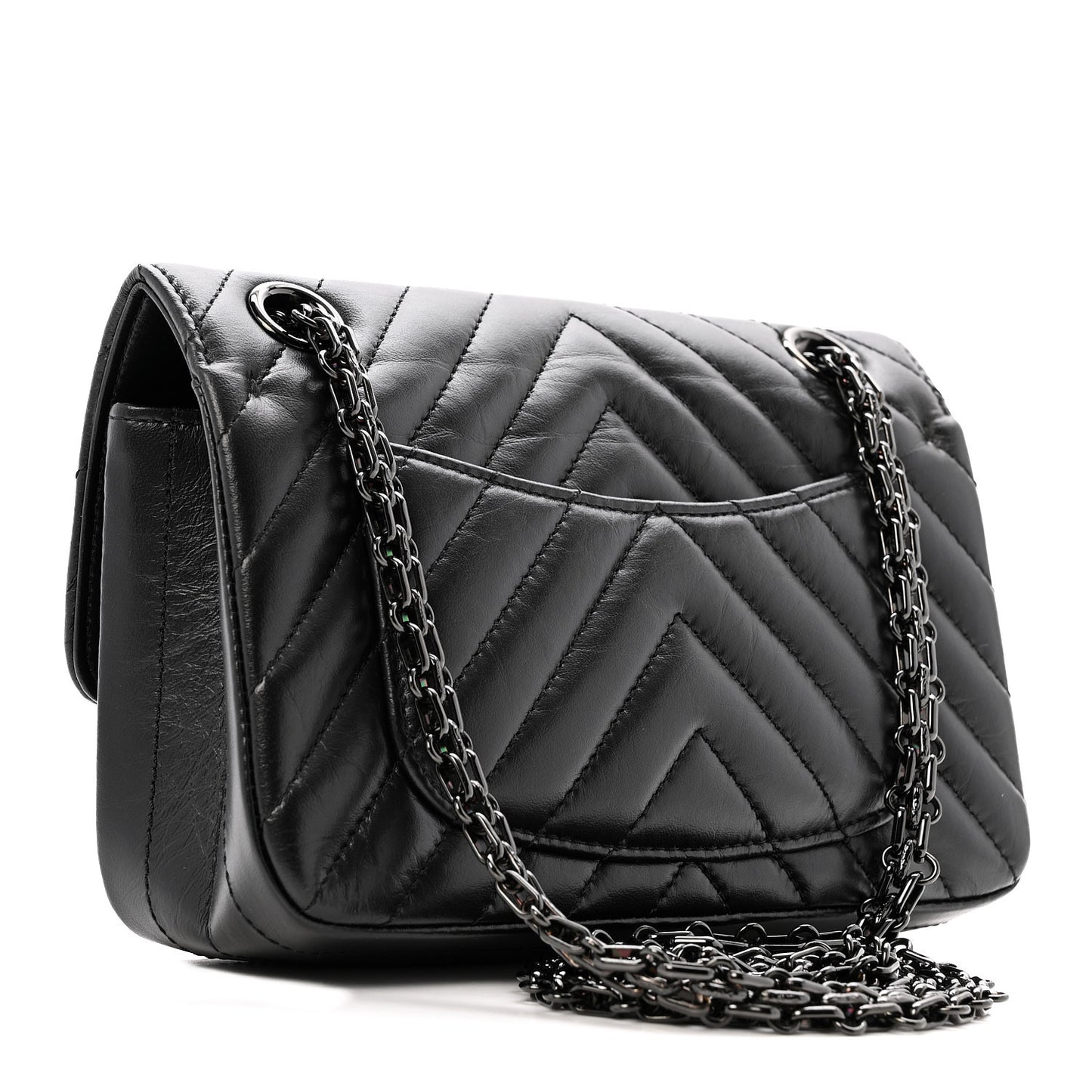 Aged Calfskin Chevron Quilted 2.55 Reissue Mini Flap So Black