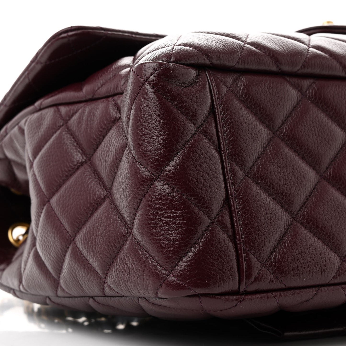 Grained Calfskin Quilted XXL Travel Flap Bag Burgundy