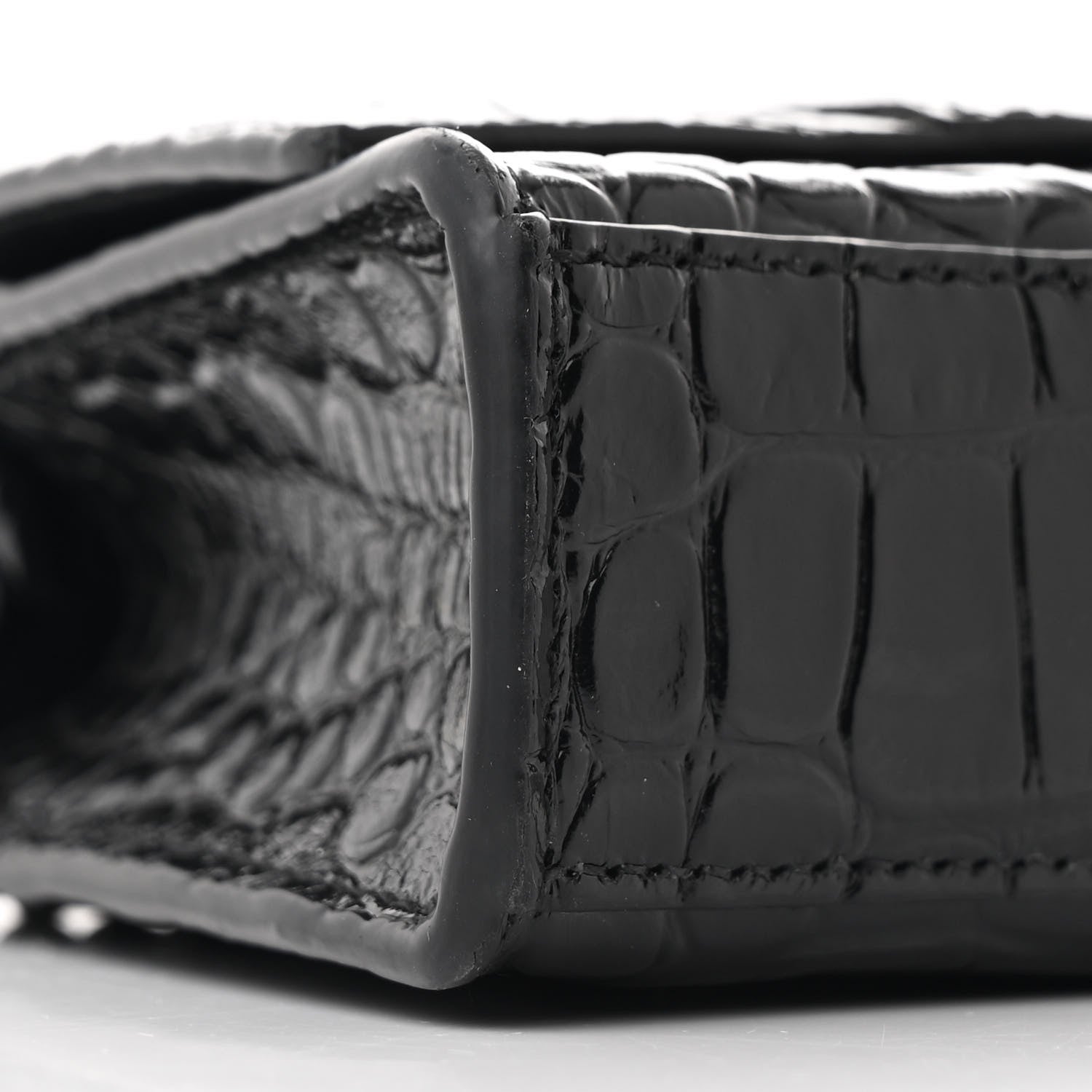 Balenciaga Shiny Calfskin Monochrome Crocodile Embossed Hourglass Chain Bag Black 8 of 9