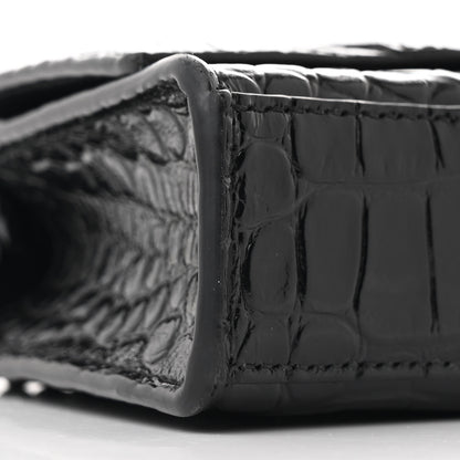 Balenciaga Shiny Calfskin Monochrome Crocodile Embossed Hourglass Chain Bag Black 8 of 9