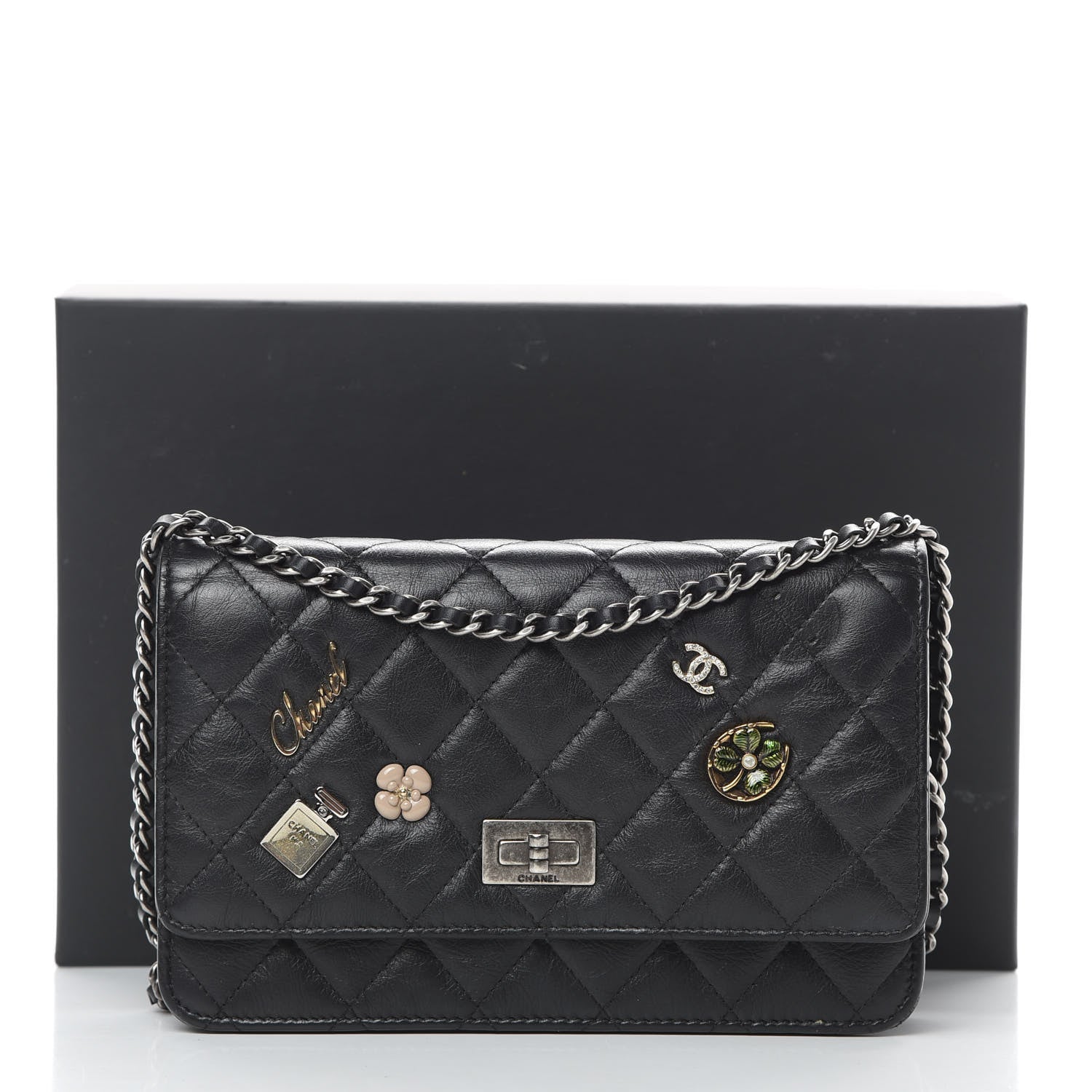 Chanel Aged Calfskin Lucky Charms Casino 2.55 Reissue Wallet on Chain WOC Black 15 of 15