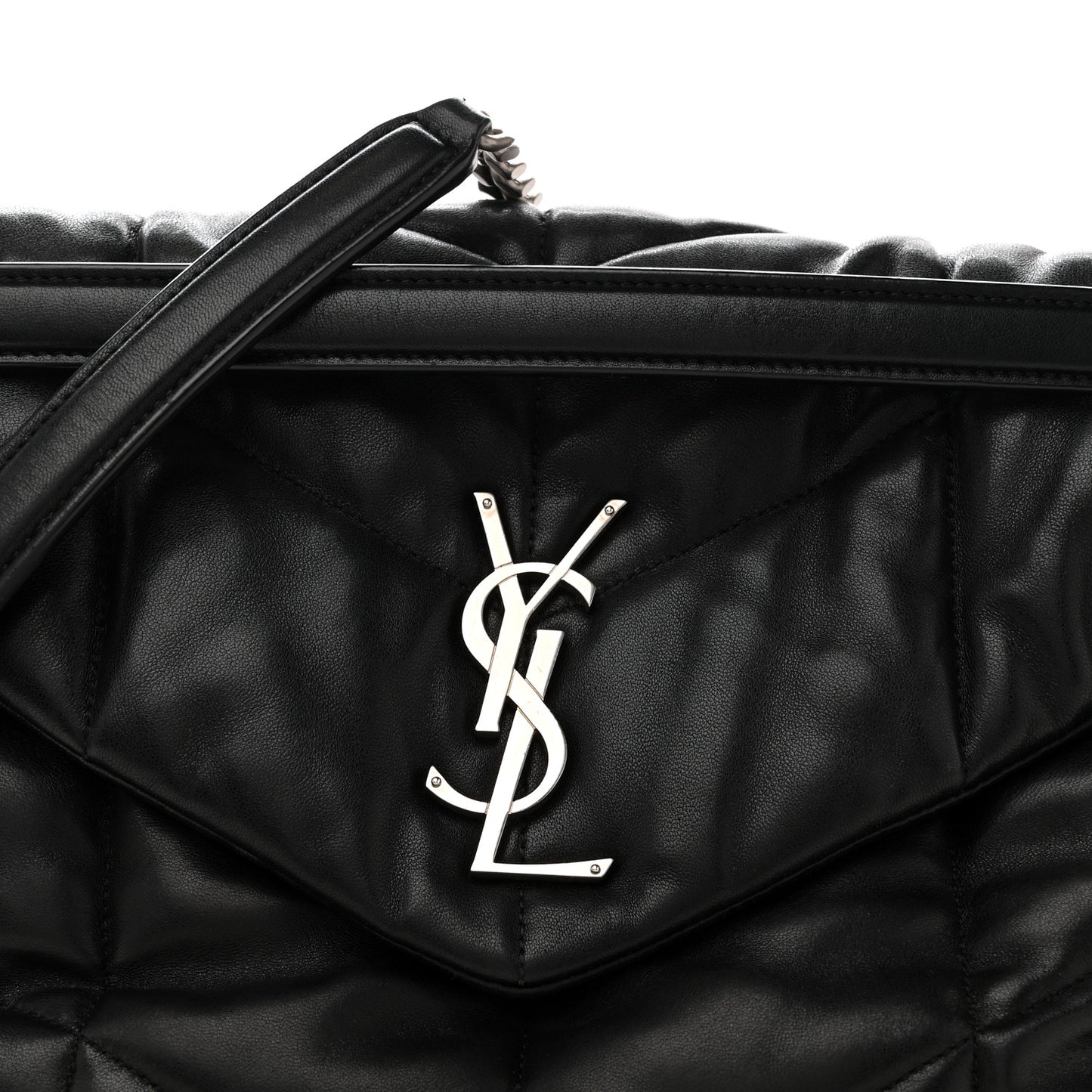 Lambskin Quilted Medium Loulou Puffer Monogram Chain Satchel Black