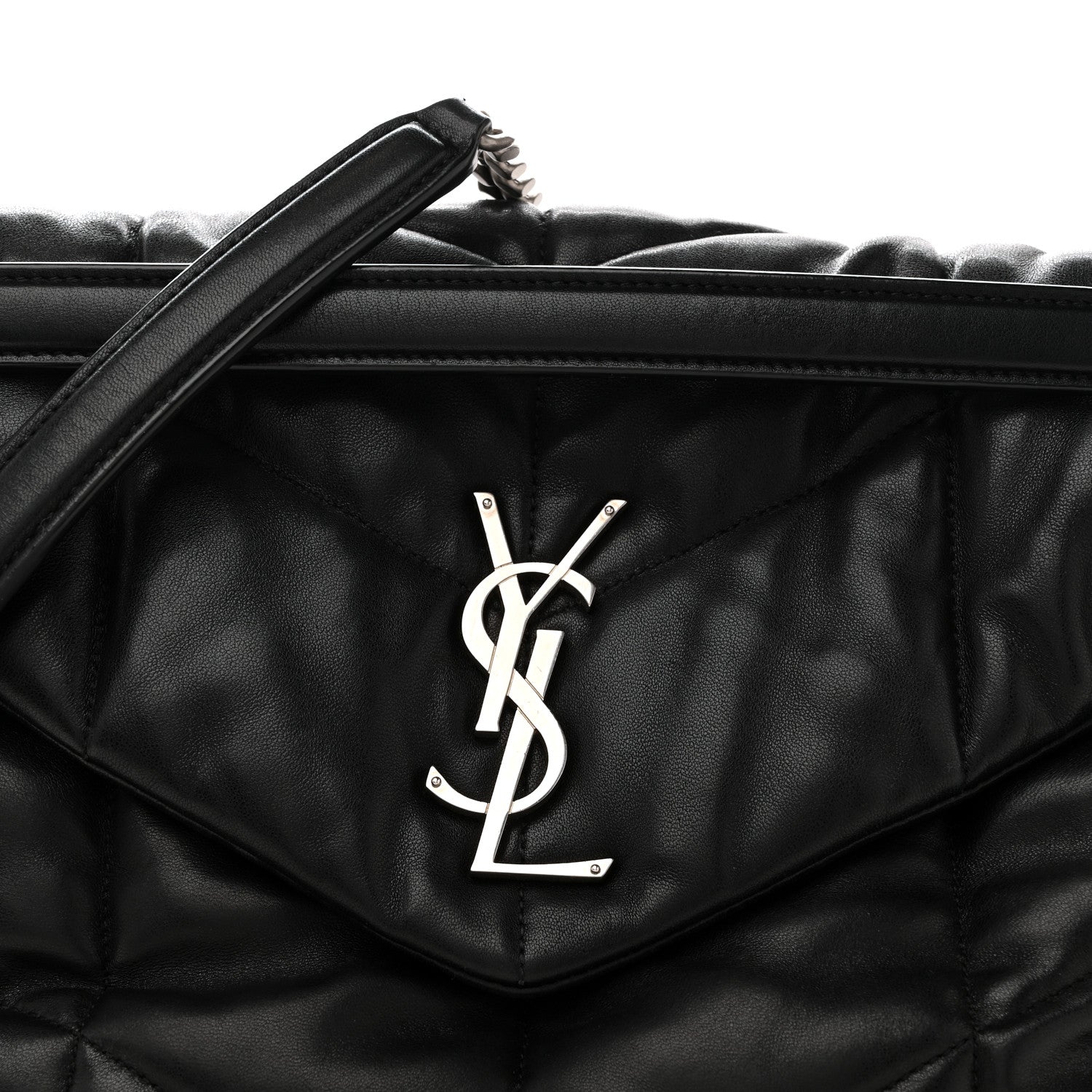 Saint Laurent Lambskin Quilted Medium Loulou Puffer Monogram Chain Satchel Black 8 of 15