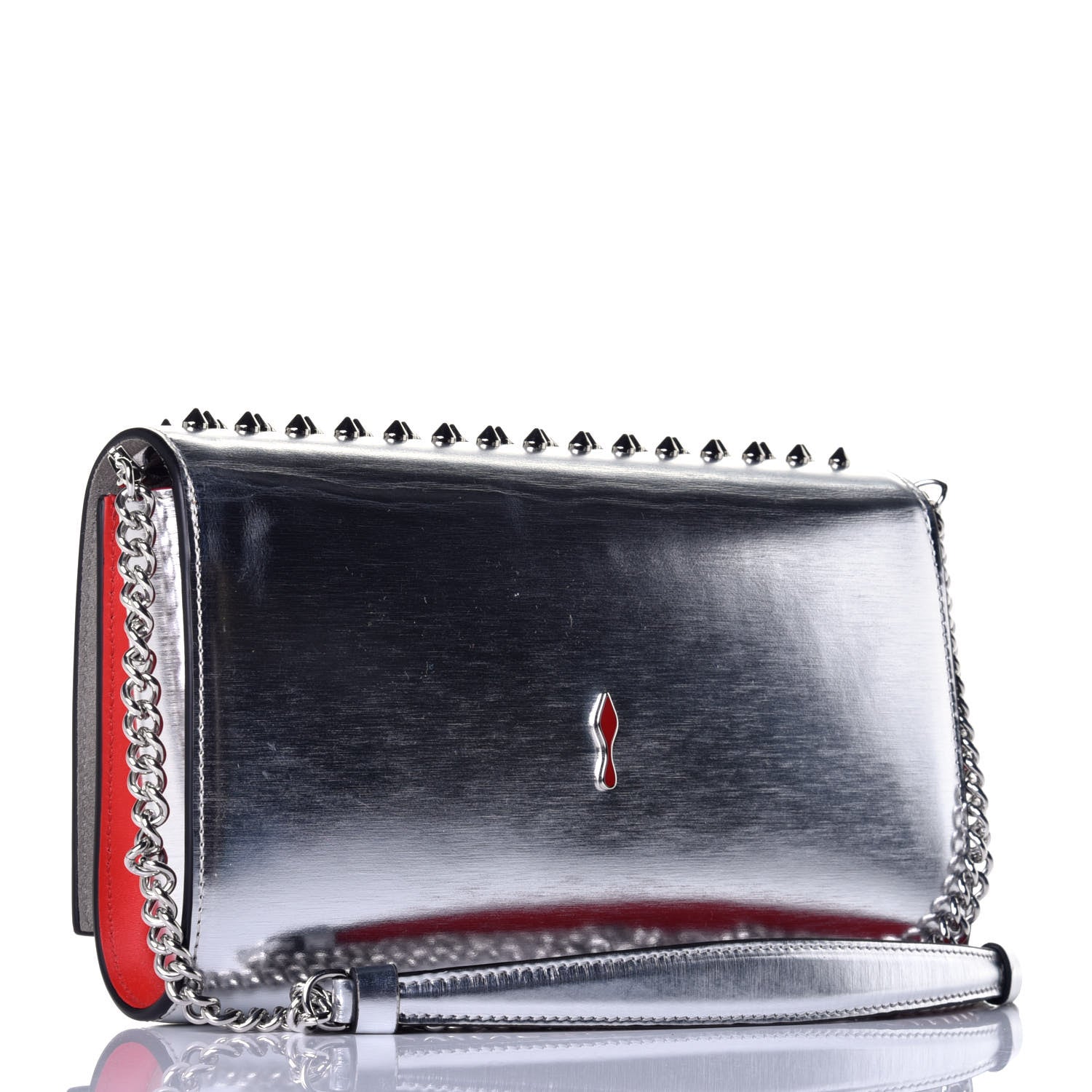 Christian Louboutin Metallic Calfskin Spikes Multimetal Paloma Clutch Silver 3 of 9