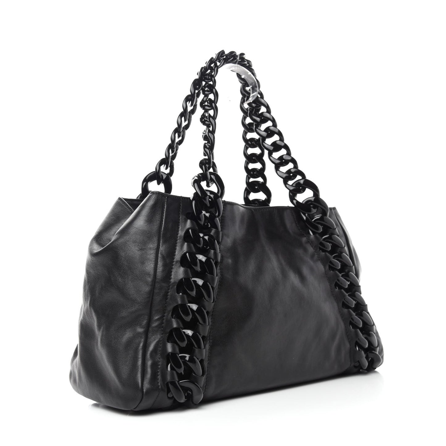 Calfskin Modern Chain Rhodoid East West Tote Black