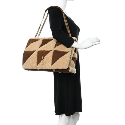 Saint Laurent Suede Shearling Patchwork Monogram Giant Jamie Brown Beige 3 of 12