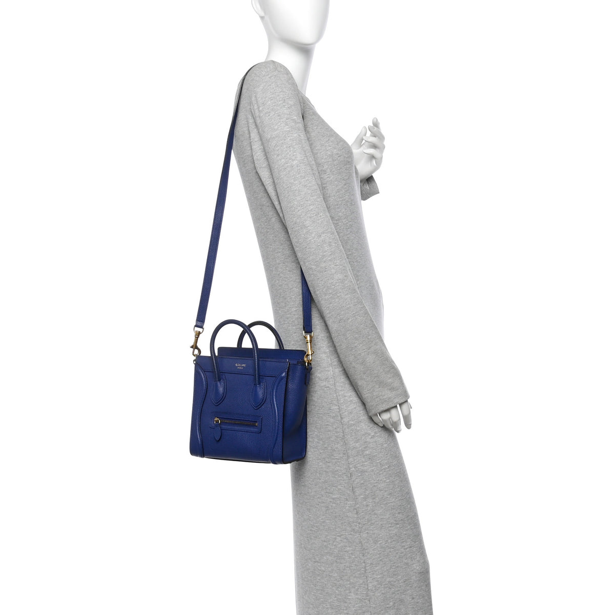 Celine Drummed Calfskin Nano Luggage Indigo 2 of 13