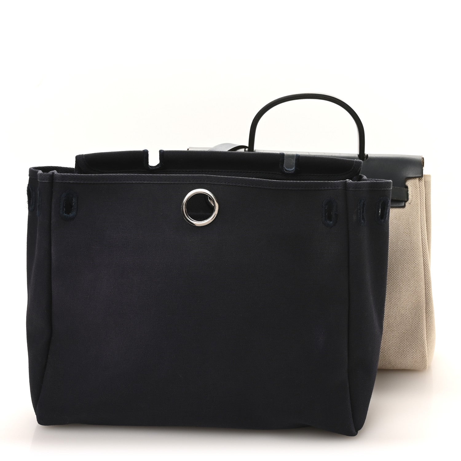 Hermes Toile Vache Calfskin Herbag PM 30 Navy Bleu Natural 3 of 11