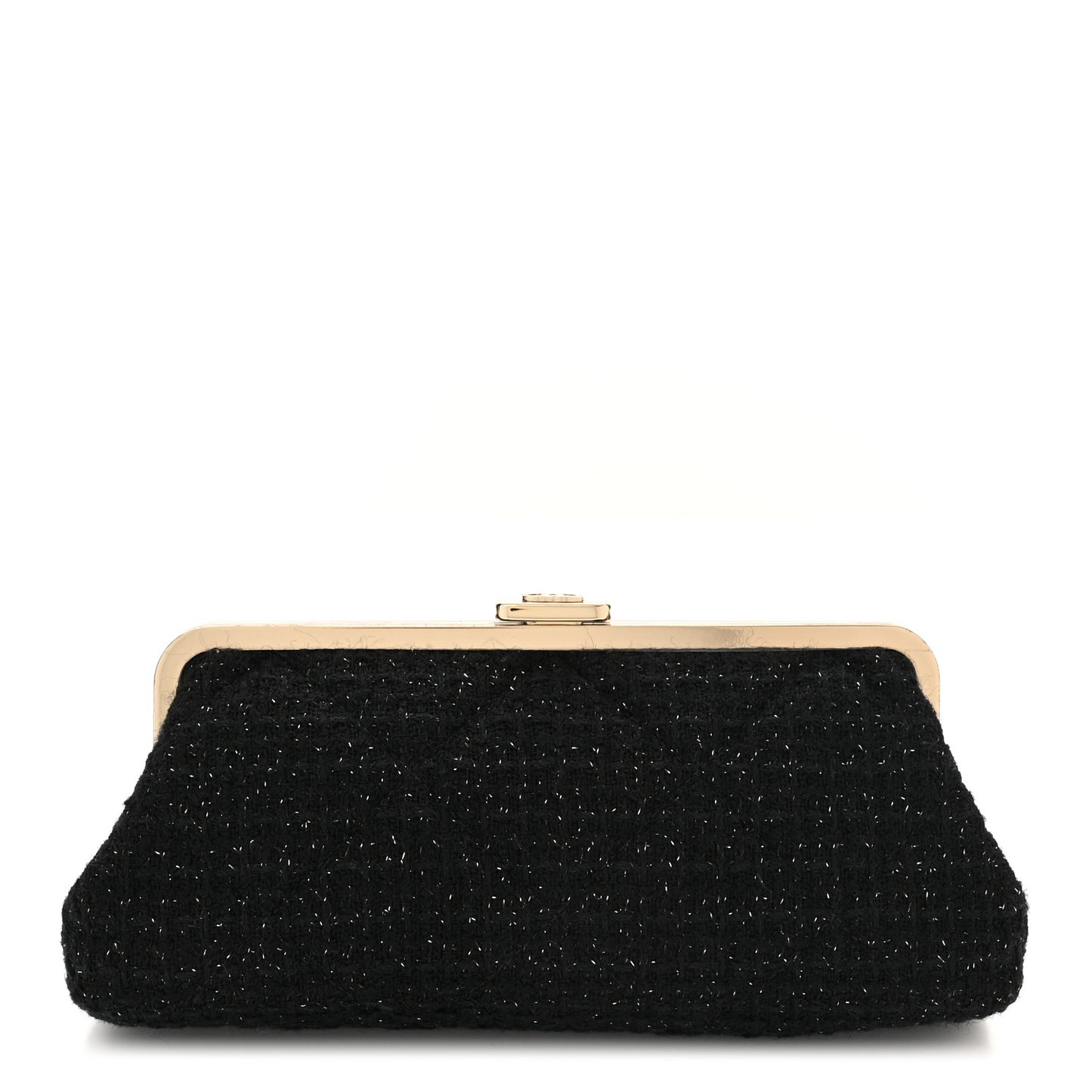 Tweed Quilted Kiss Lock Clutch Black