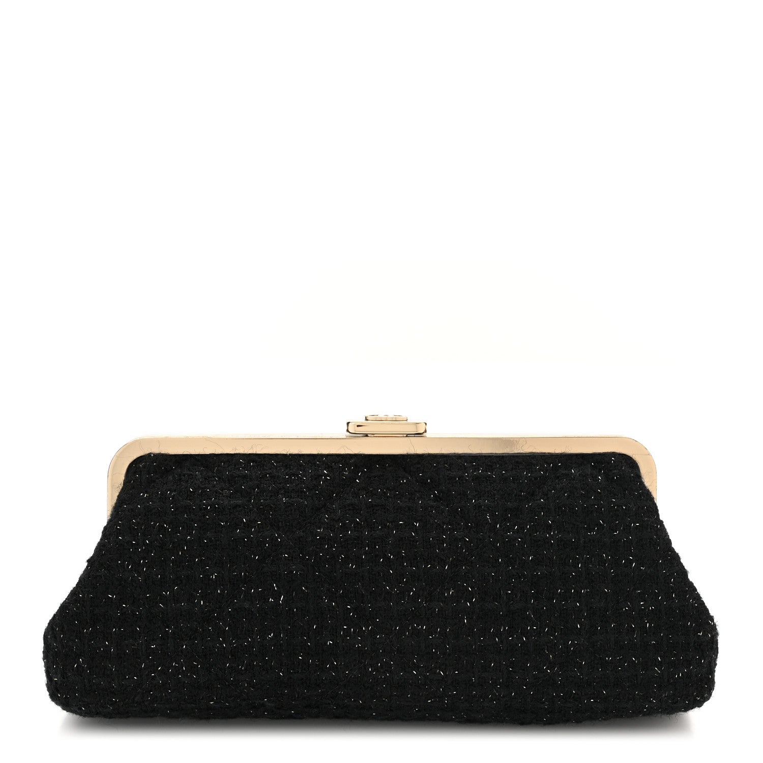 Chanel Tweed Quilted Kiss Lock Clutch Black 1 of 9