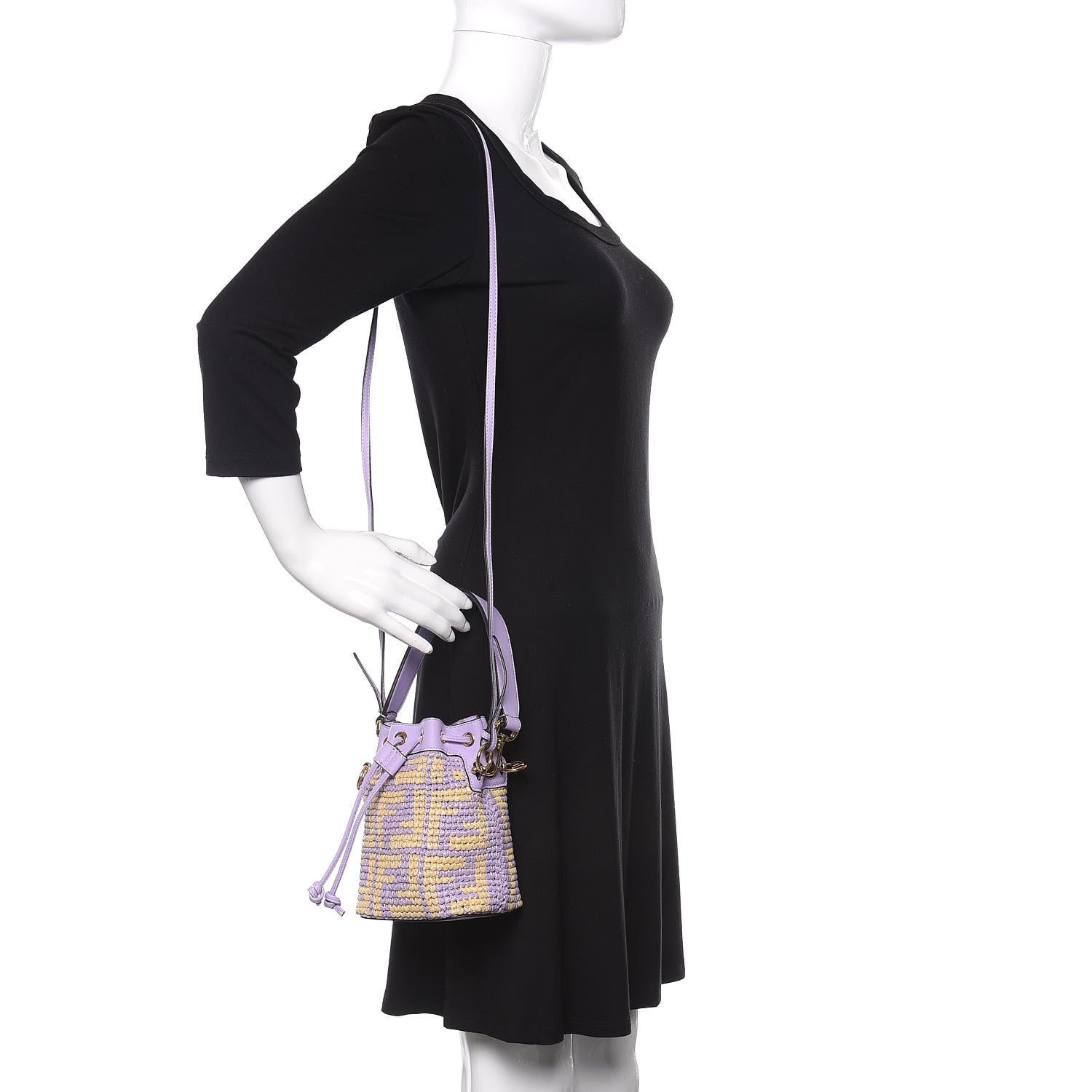 Fendi Raffia Vitello Seta F is Fendi FF Woven Mini Mon Tresor Bucket Bag Anemone Natural 2 of 9