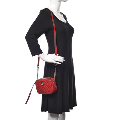 Gucci Calfskin Matelasse Mini GG Marmont Chain Shoulder Bag Hibiscus Red 2 of 8