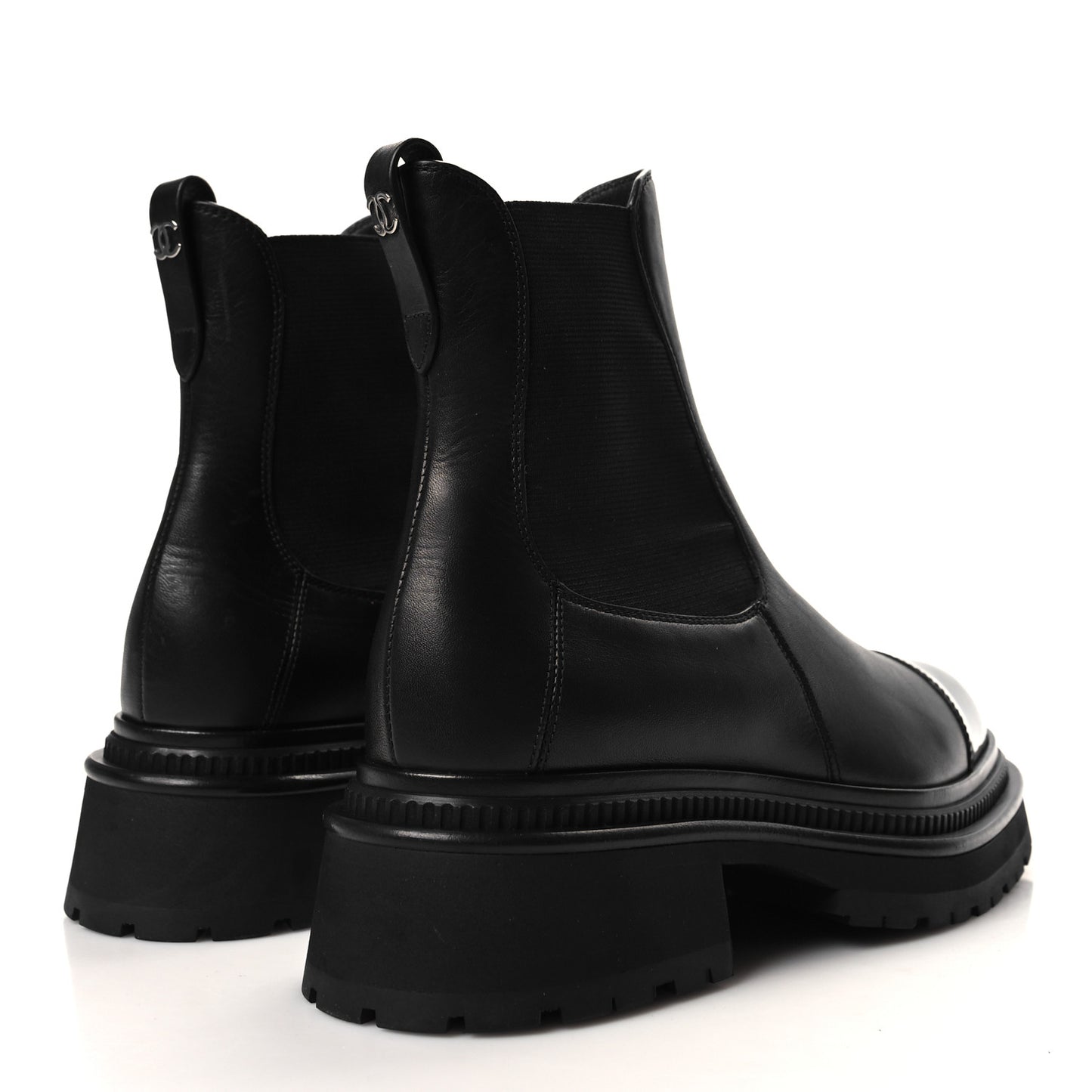 Crumpled Calfskin Patent Cap Toe Short Boots 36.5 Black