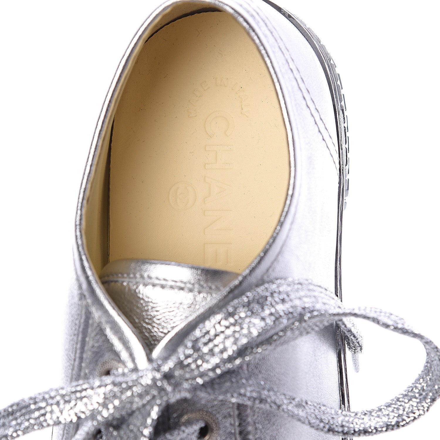 Chanel Laminated Lambskin Sneakers 39.5 Silver 6 of 7