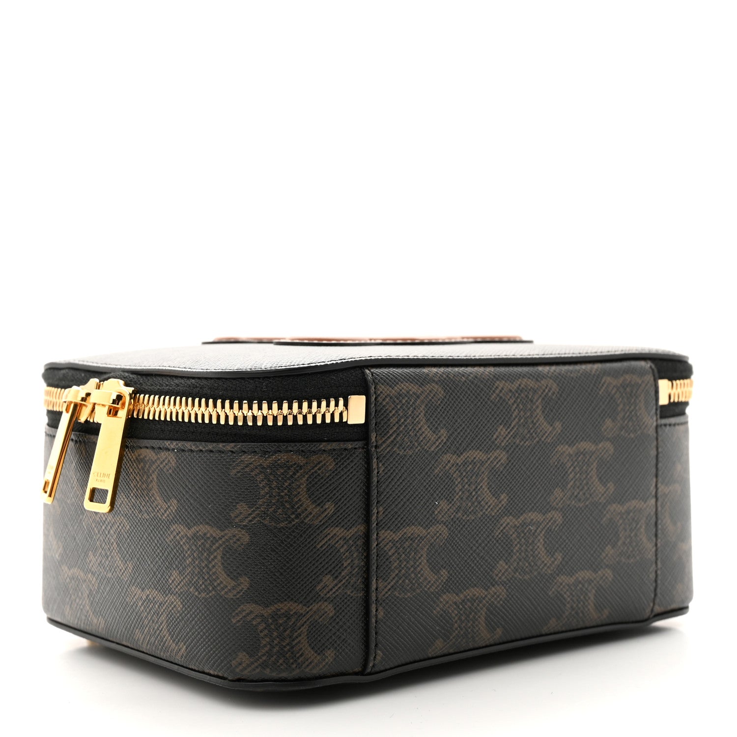 Celine Triomphe Canvas Calfskin Cuir Box On Chain Tan 4 of 11