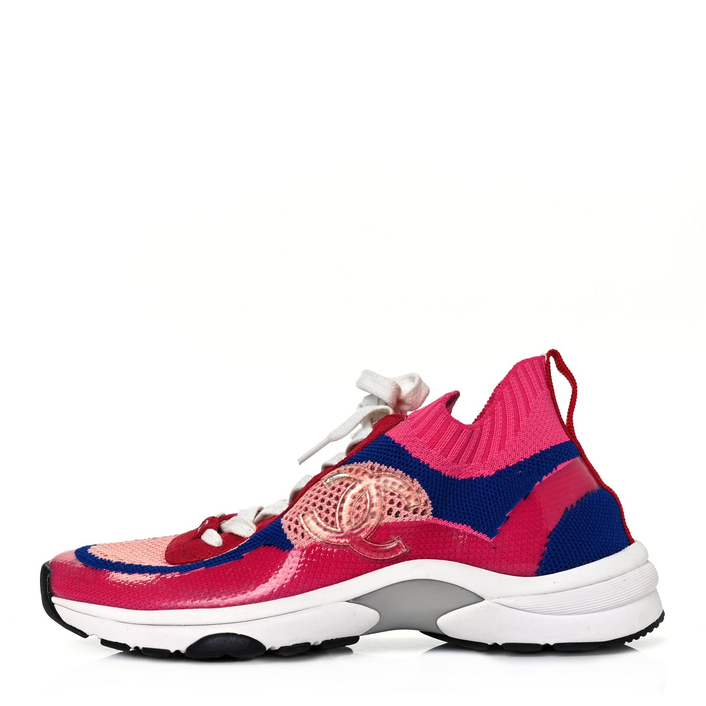 Fabric Suede Calfskin Stretch CC Sneakers 38 Pink Red Blue