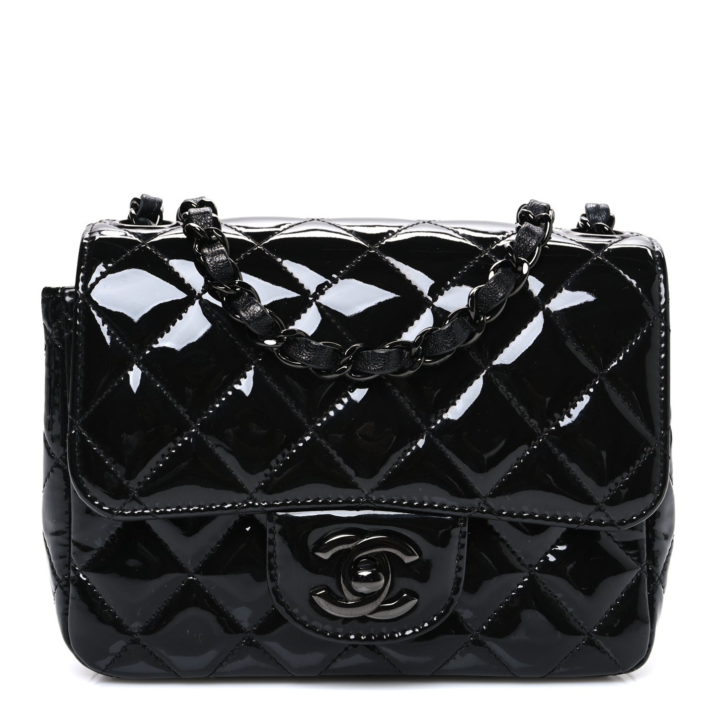 Patent Calfskin Quilted Mini Square Flap So Black