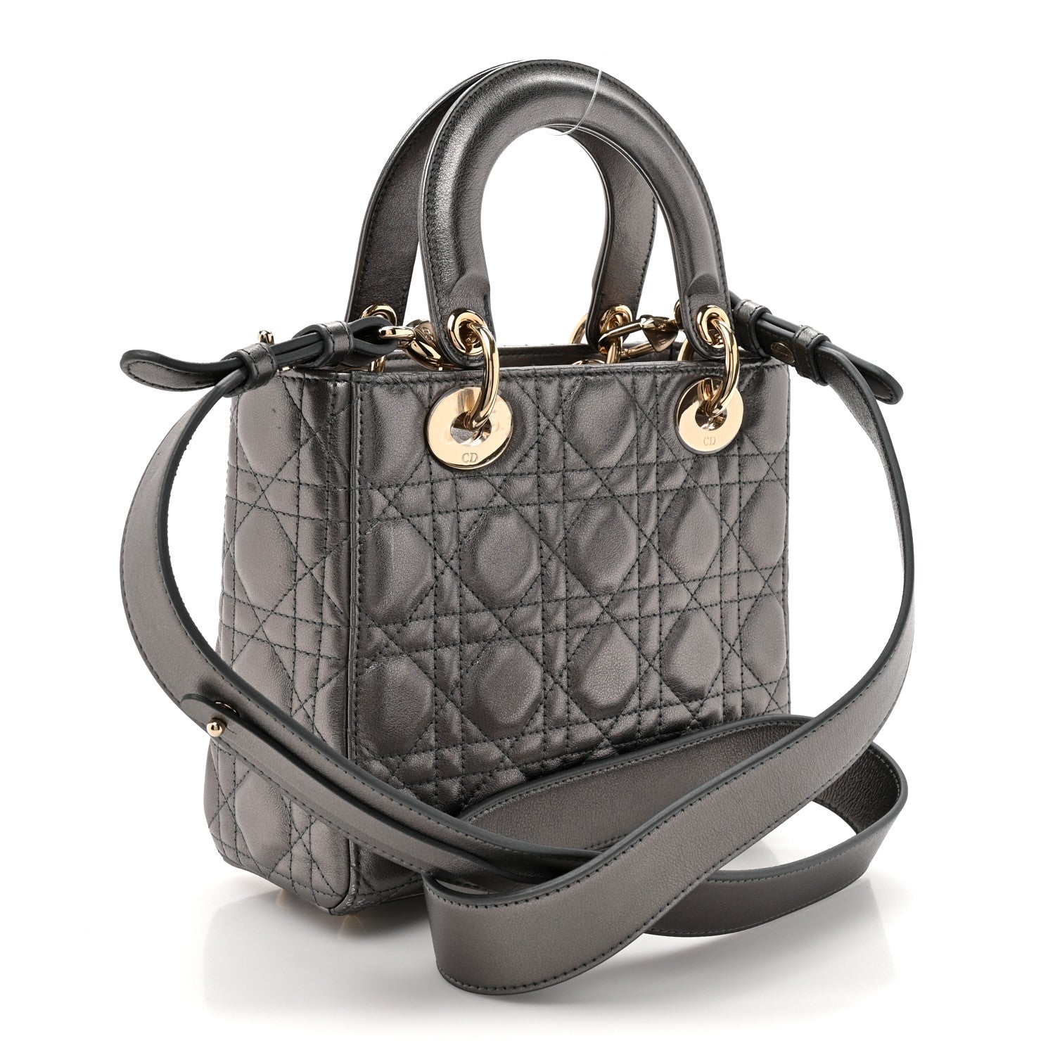 Christian Dior Metallic Lambskin Cannage Small My ABCDior Lady Dior Dark Silver 3 of 11