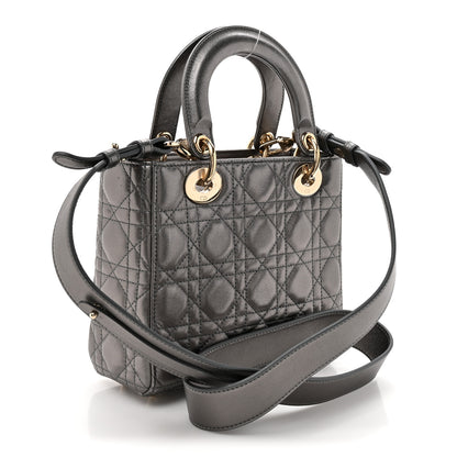 Christian Dior Metallic Lambskin Cannage Small My ABCDior Lady Dior Dark Silver 3 of 11