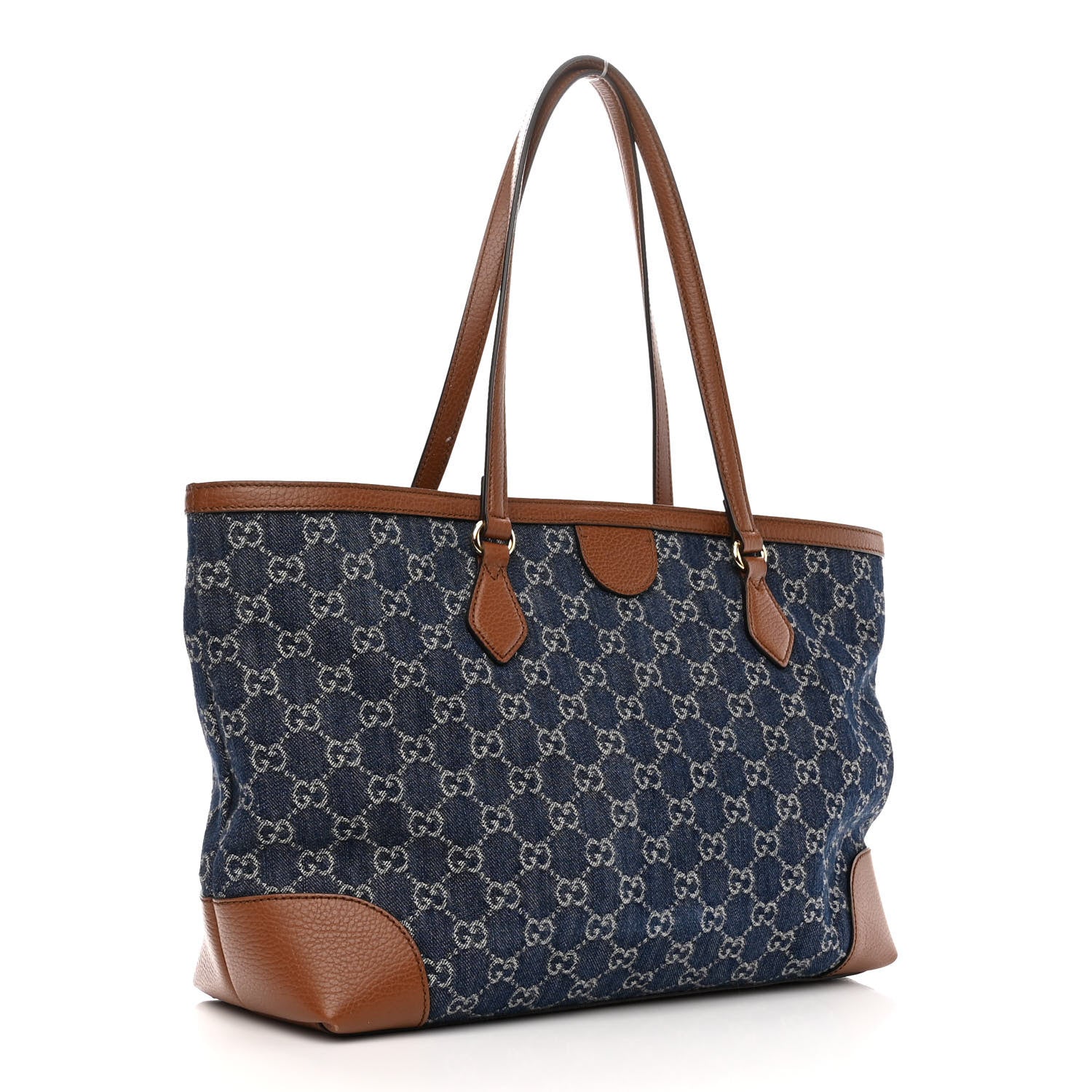 Gucci New Denim GG Monogram Medium Ophidia Shopping Tote Blue Tea Cuir 3 of 12