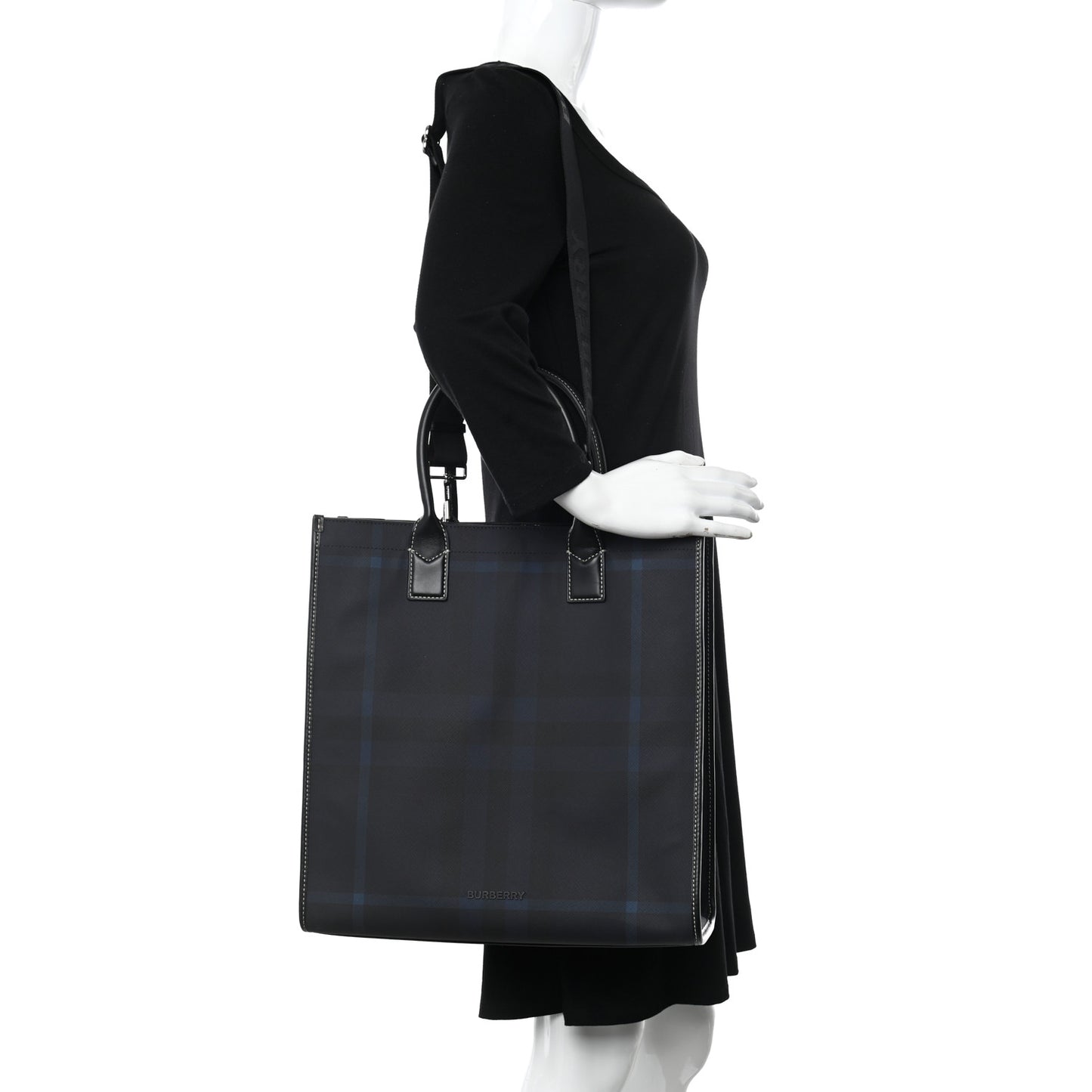 E-Canvas Denny Check Tote Navy Blue