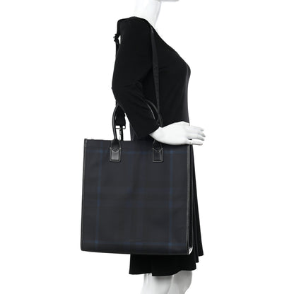 Burberry E-Canvas Denny Check Tote Navy Blue 2 of 9