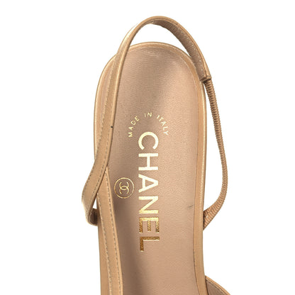Chanel Goatskin Grosgrain Cap Toe CC Slingback Pumps 40 Beige Black 7 of 8