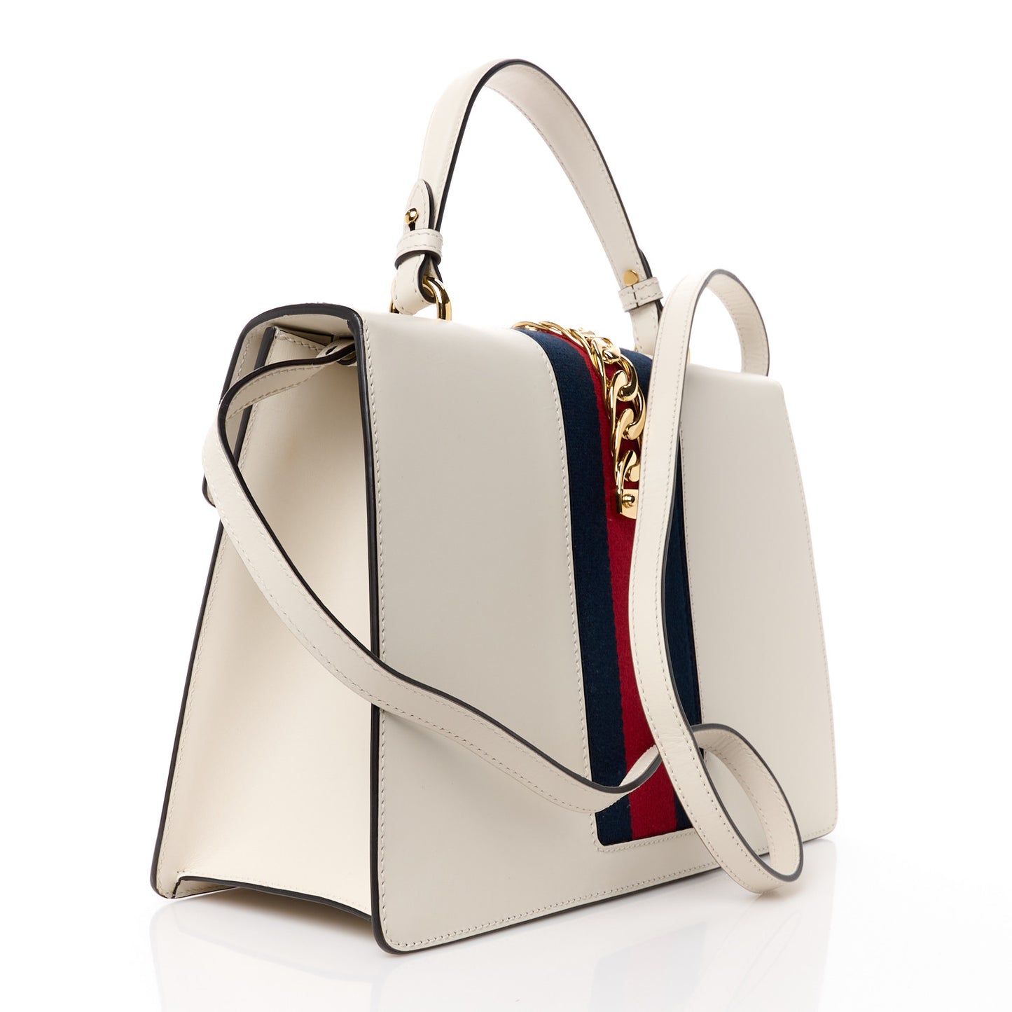 Calfskin Embroidered Medium Sylvie Top Handle Bag White