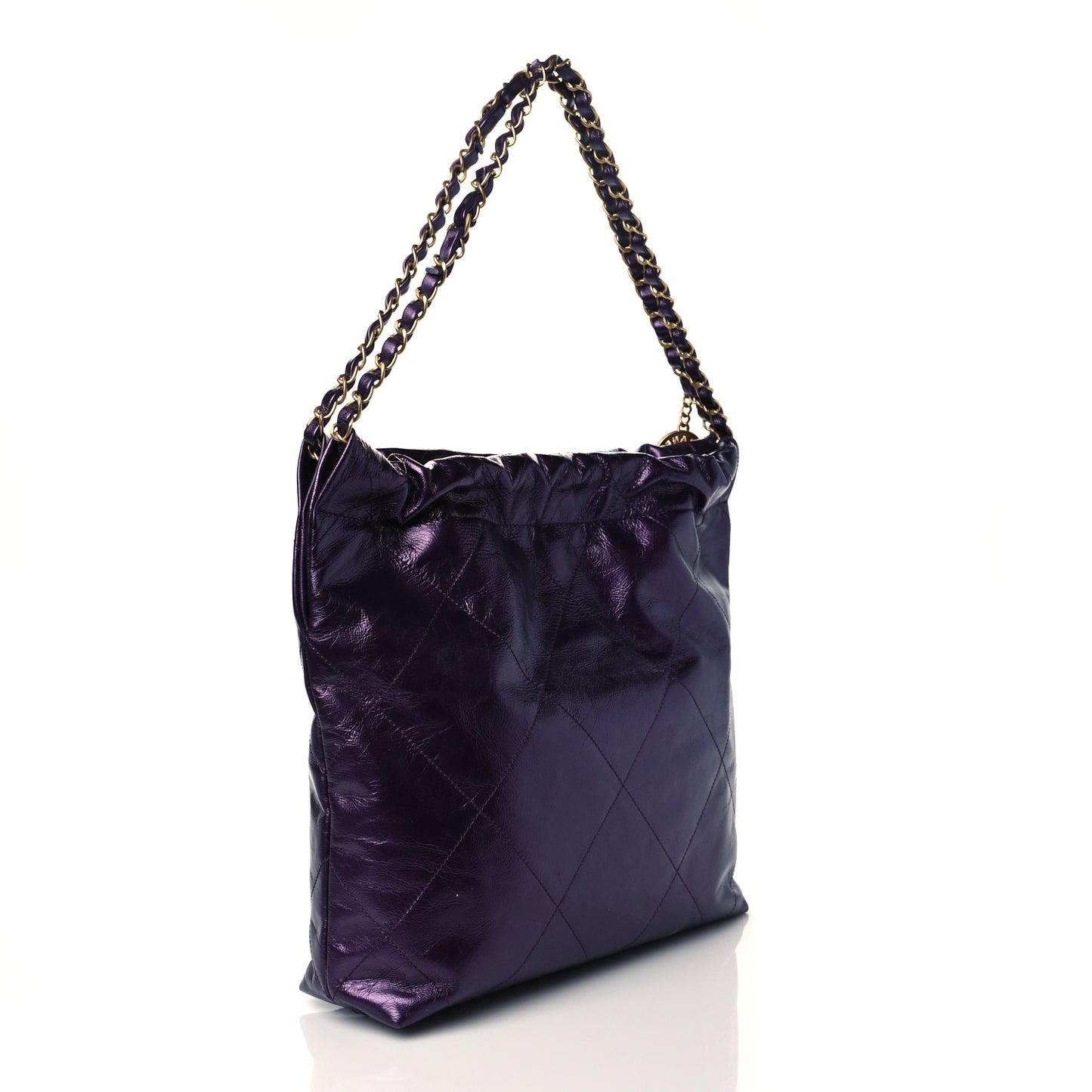 Metallic Calfskin Quilted Small Chanel 22 Purple