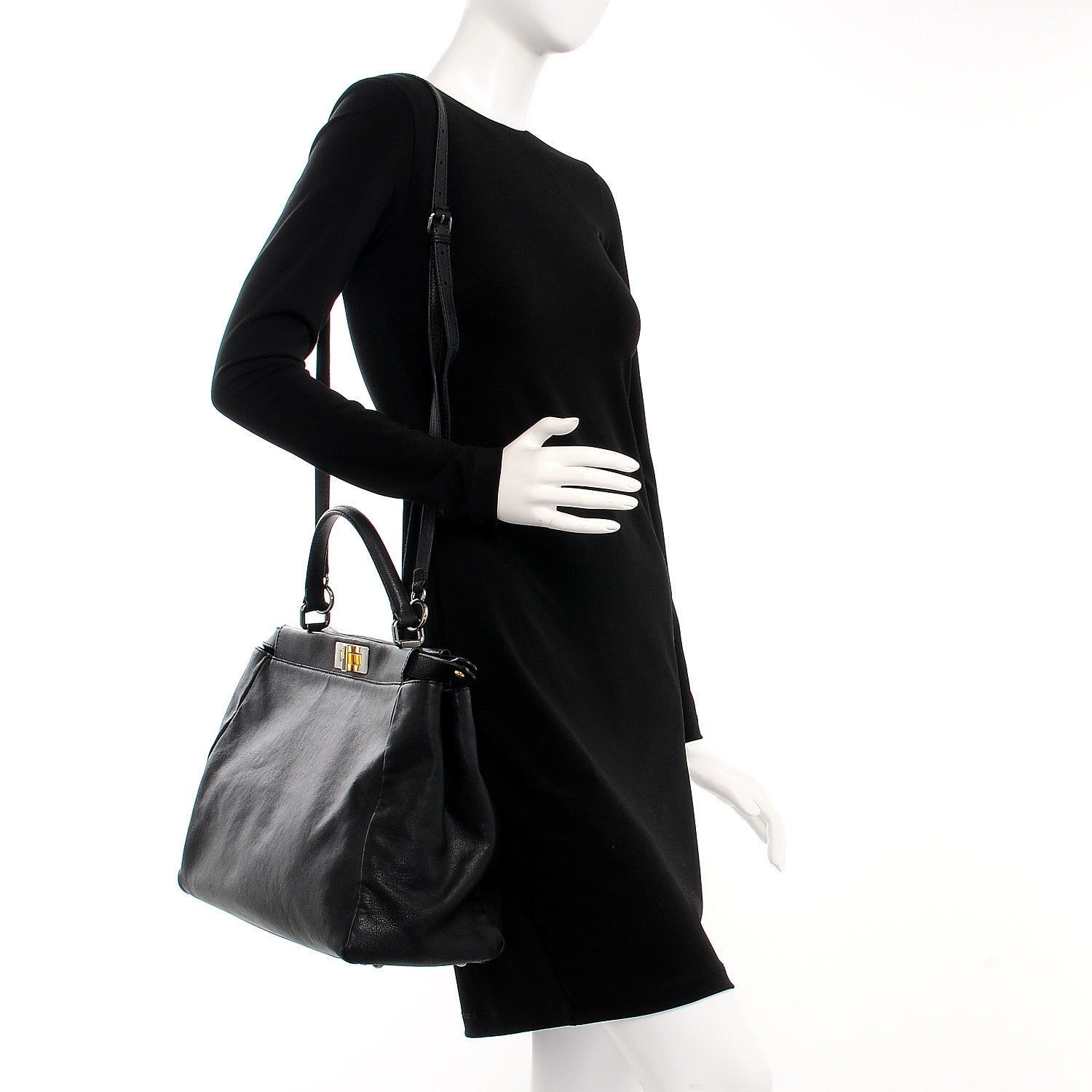 Fendi Goatskin Zucca Large Peekaboo Iconic Satchel Black Tobacco 2 of 9
