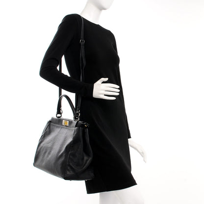 Fendi Goatskin Zucca Large Peekaboo Iconic Satchel Black Tobacco 2 of 9