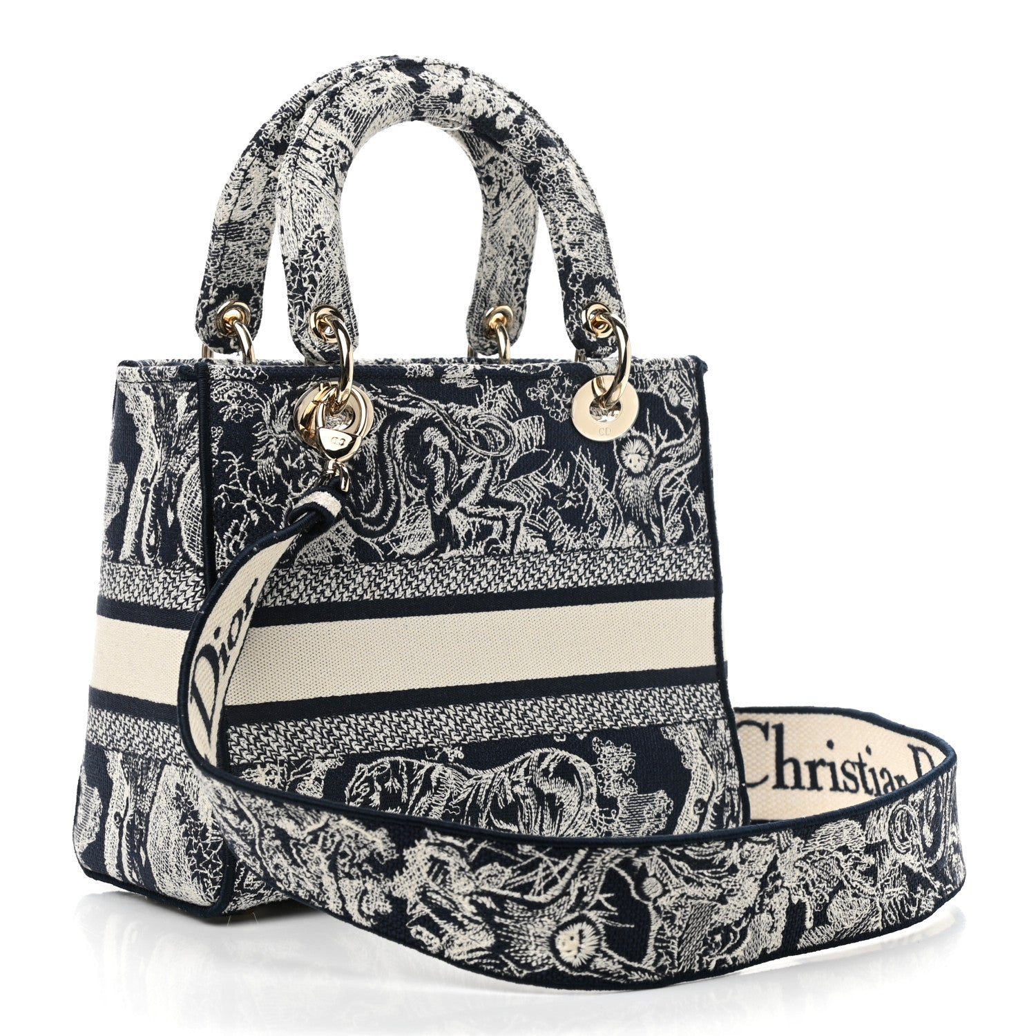 Christian Dior Toile de Jouy Embroidered Medium Lady D-Lite Blue 3 of 10