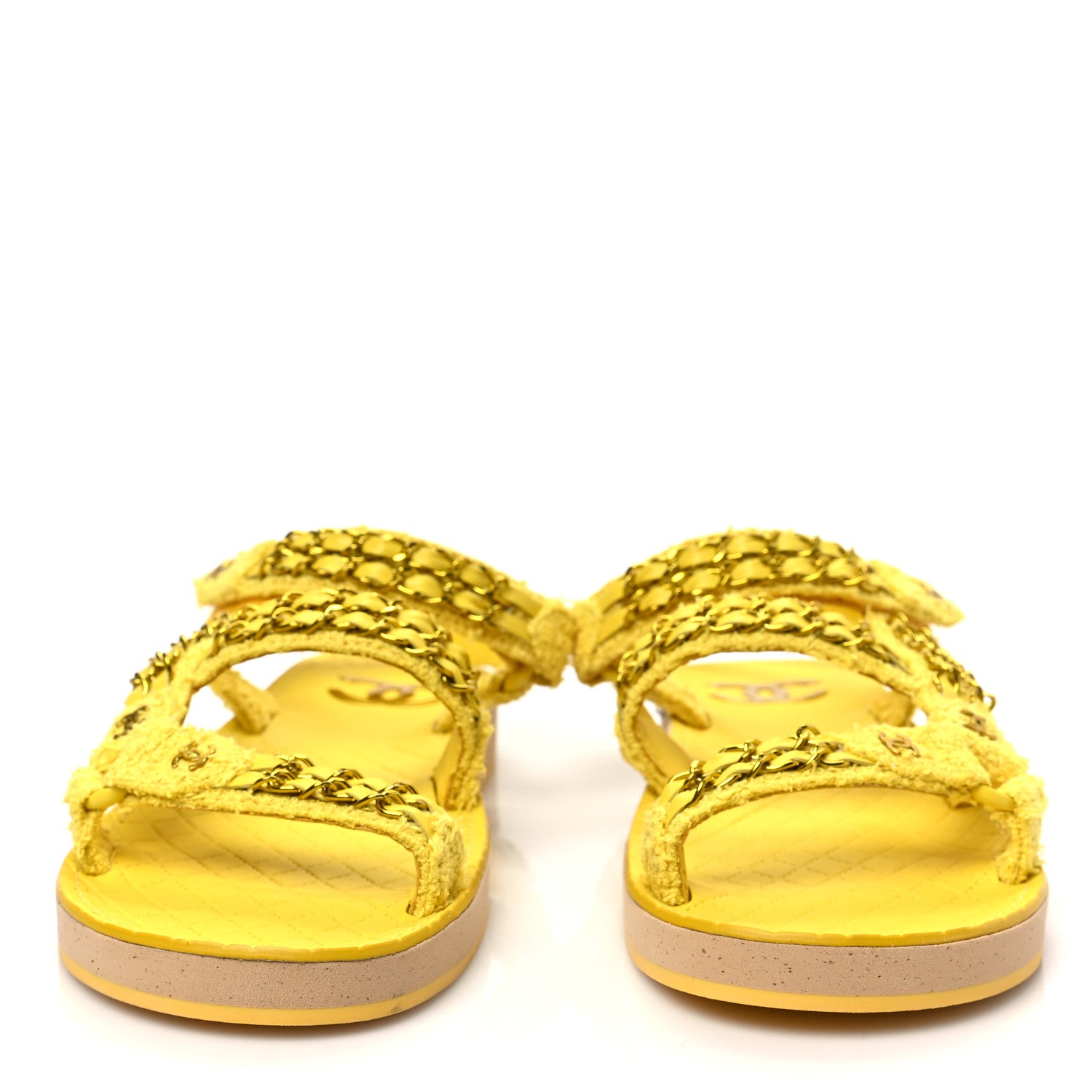 Chanel Tweed Chain Sandals 40 Yellow 2 of 7