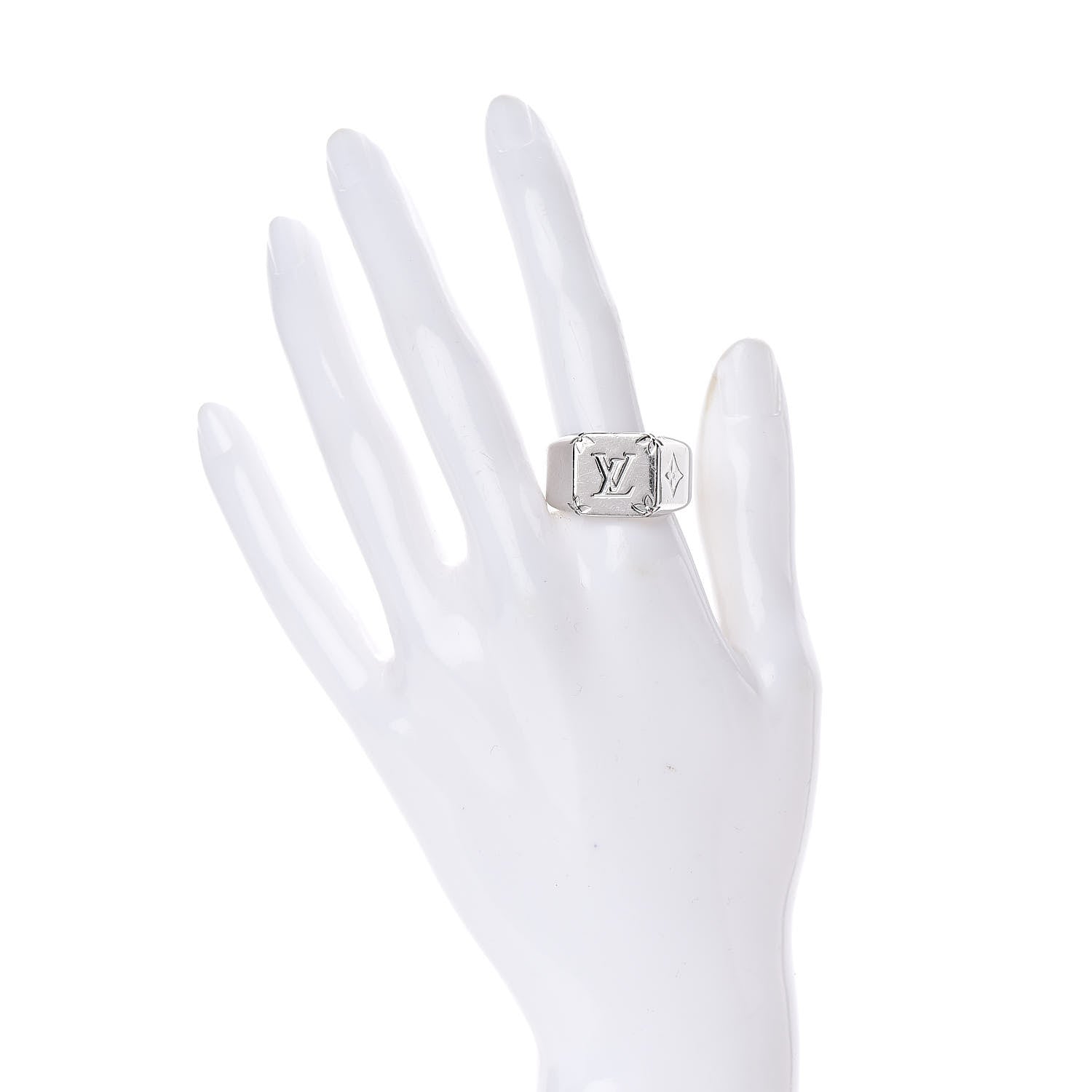 Louis Vuitton Monogram Signet Ring 10 Silver 2 of 5