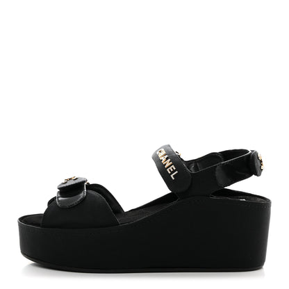 Chanel Grosgrain Crystal Logo Platform Sandals 39 Black 1 of 9