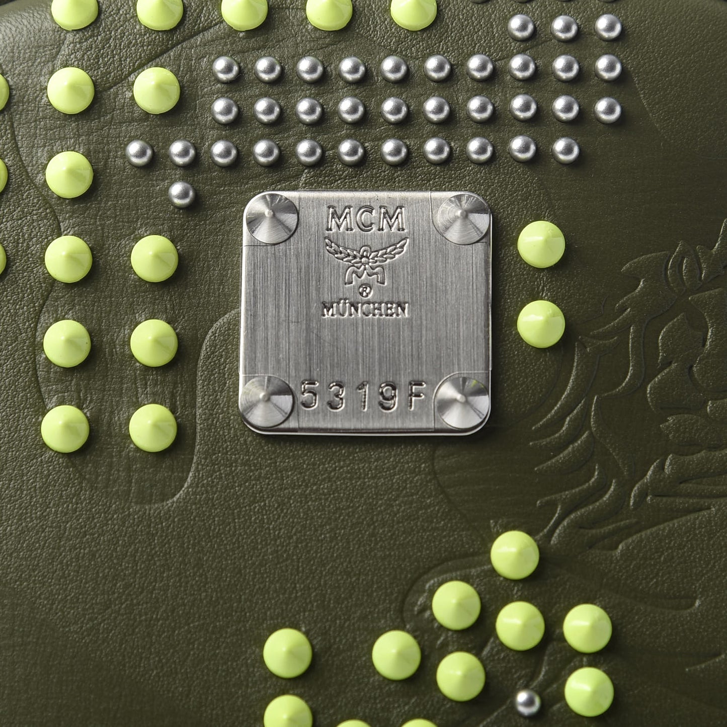 Smooth Calfskin Studded Small Lion Camo Stark Backpack Winter Moss