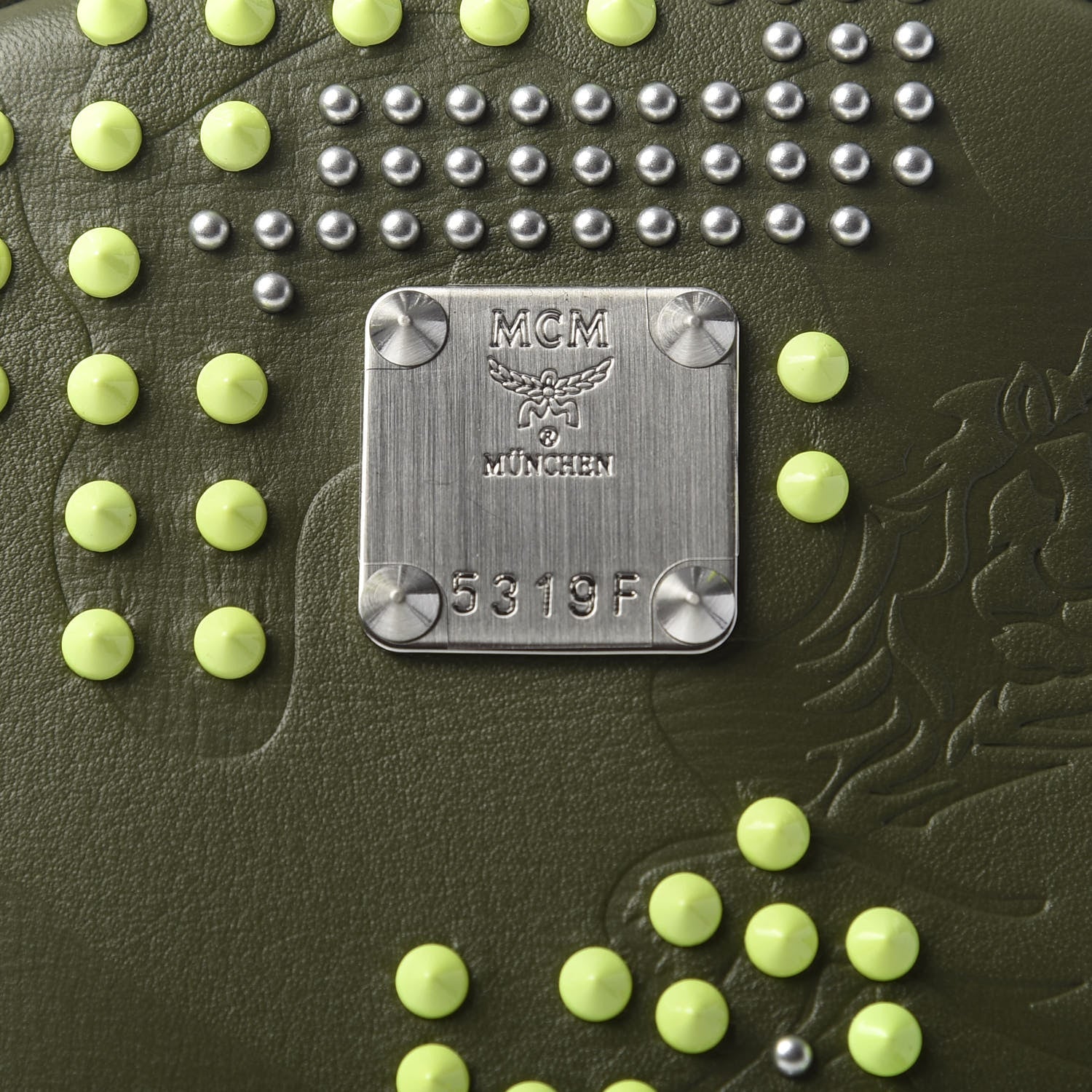 MCM Smooth Calfskin Studded Small Lion Camo Stark Backpack Winter Moss 8 of 8