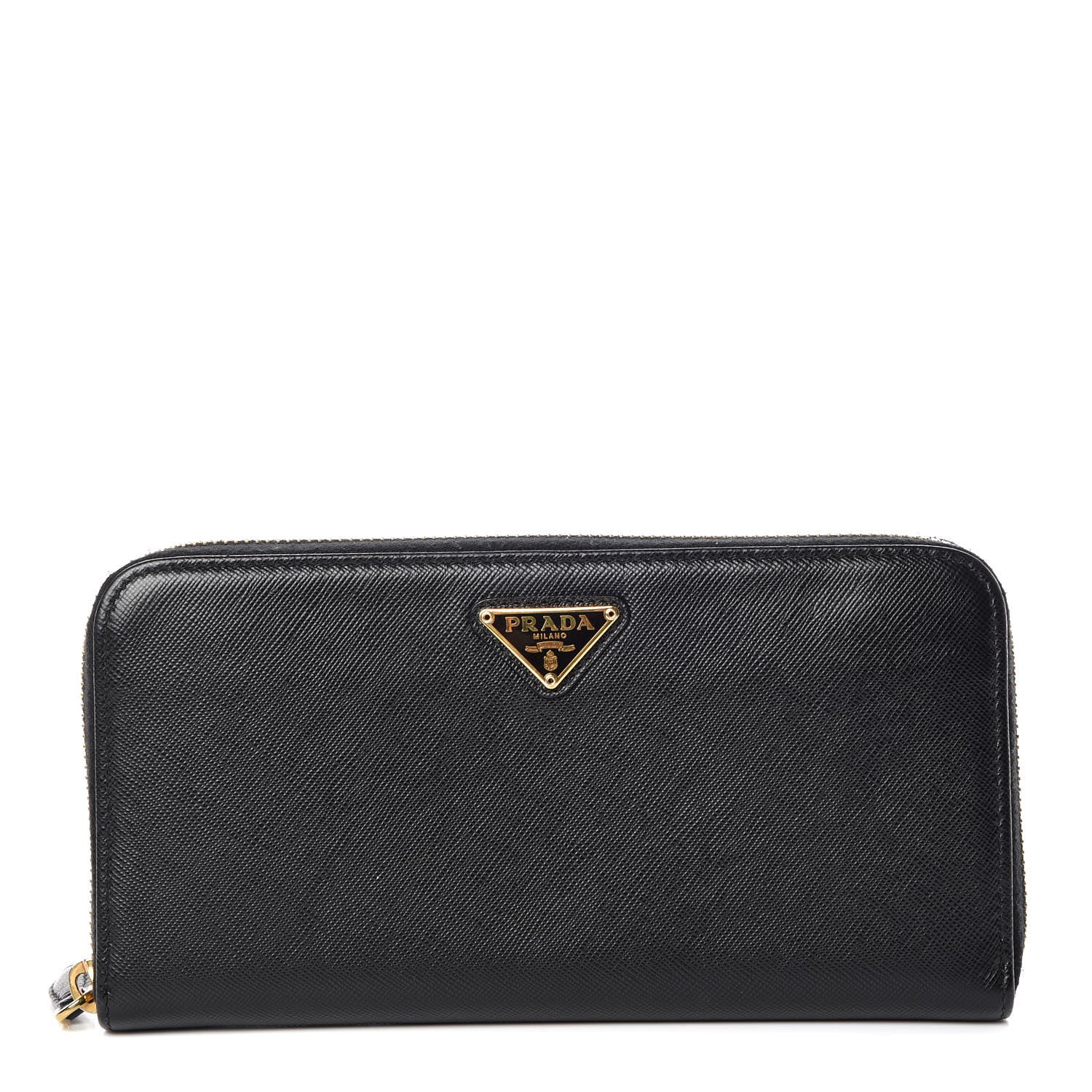 Prada Saffiano Triangle Zip Around Wallet Black 1 of 7