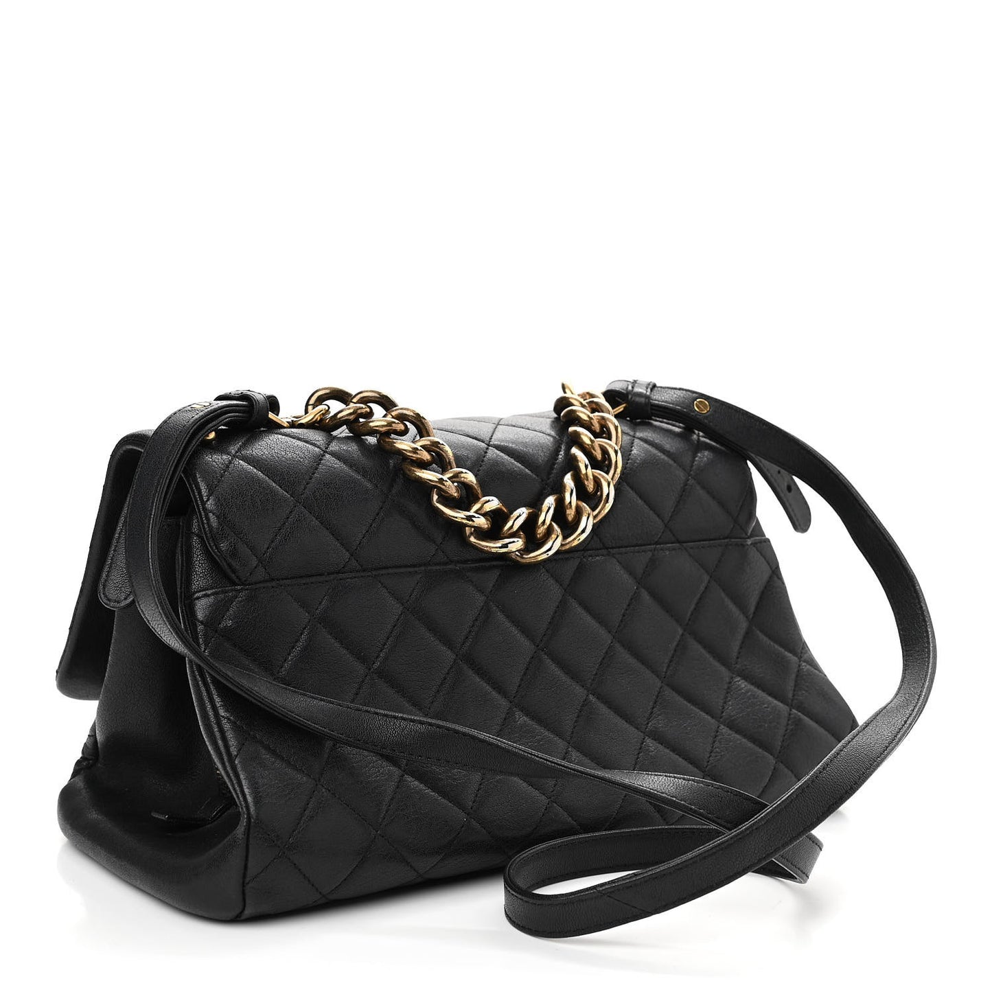 Shiny Sheepskin Quilted Large Trapezio Flap Black