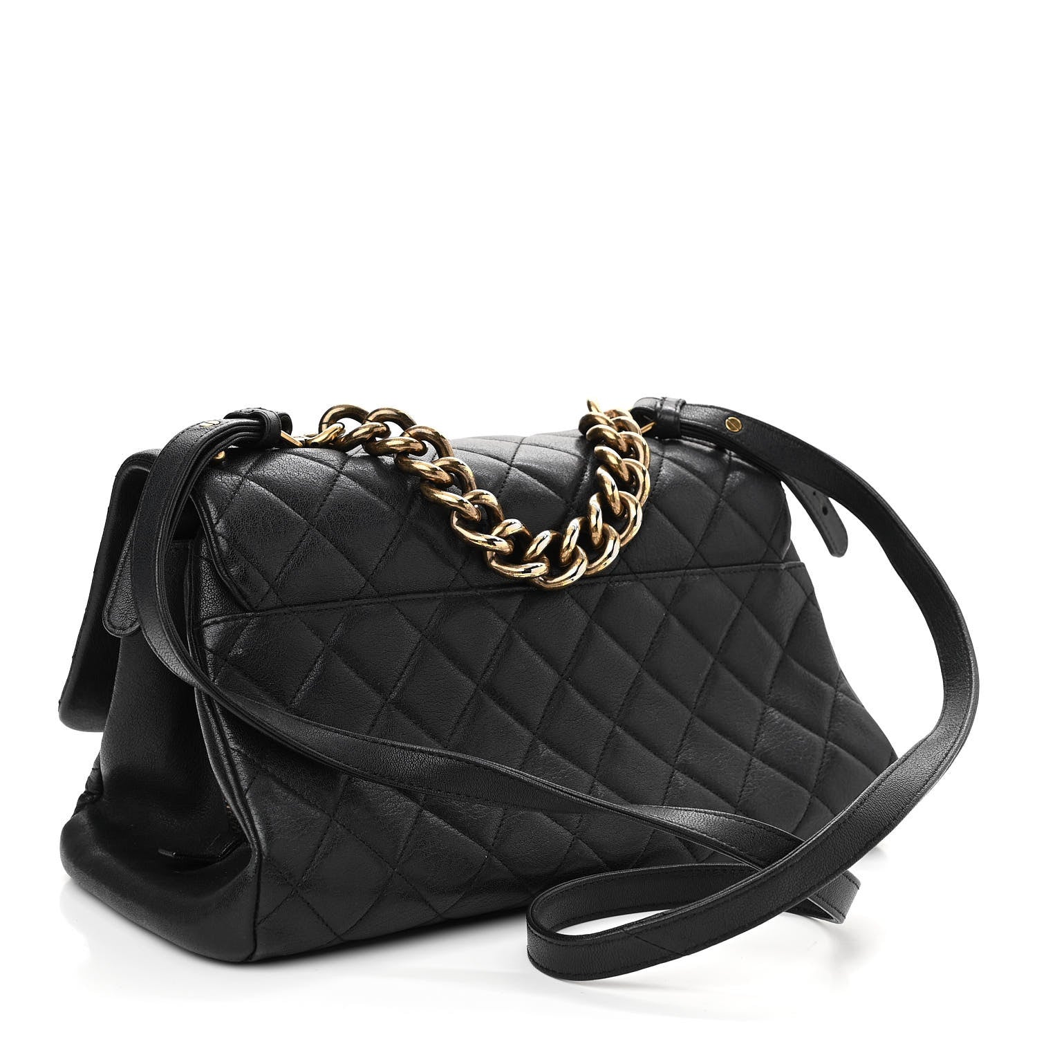Chanel Shiny Sheepskin Quilted Large Trapezio Flap Black 3 of 16