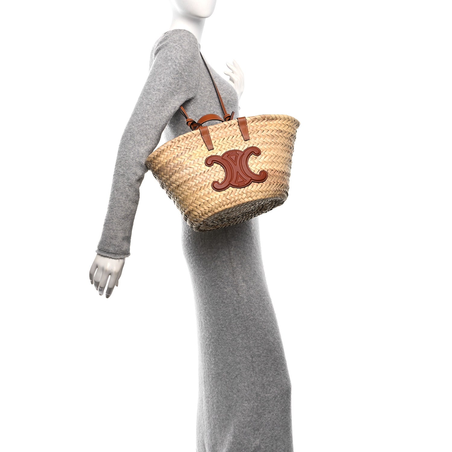Celine Raffia Calfskin Triomphe Teen Panier Tan 2 of 10
