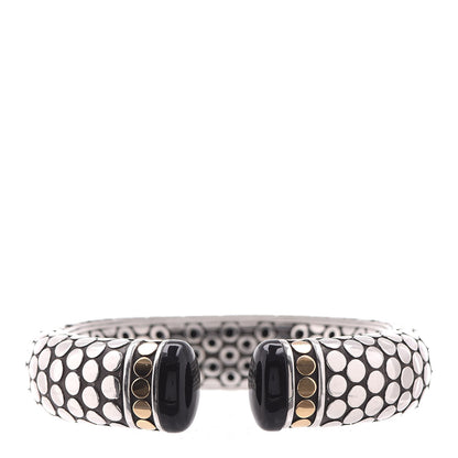John Hardy Sterling Silver 18K Yellow Gold Onyx Dot Cuff 1 of 4