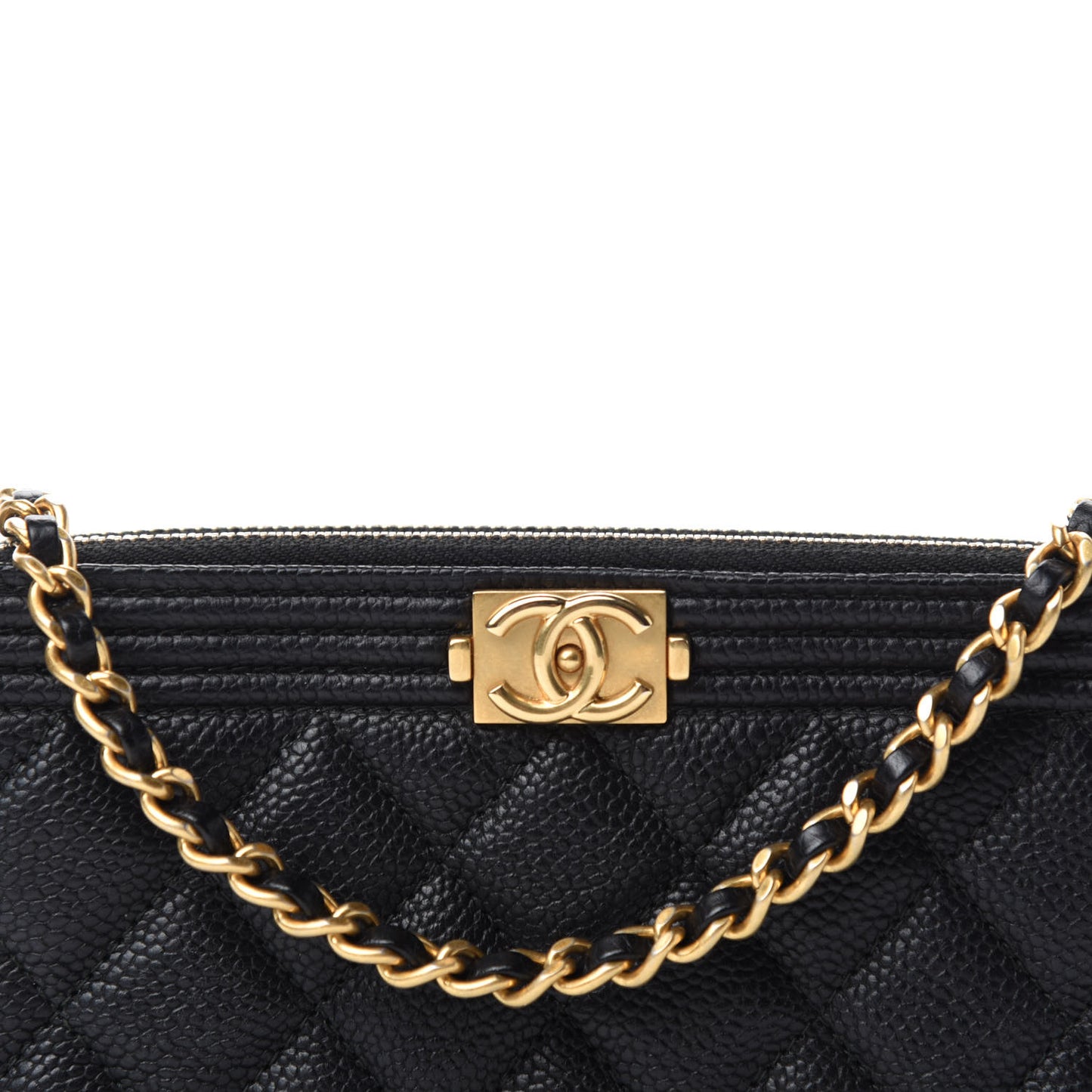 Caviar Quilted Small Boy Clutch With Chain Black